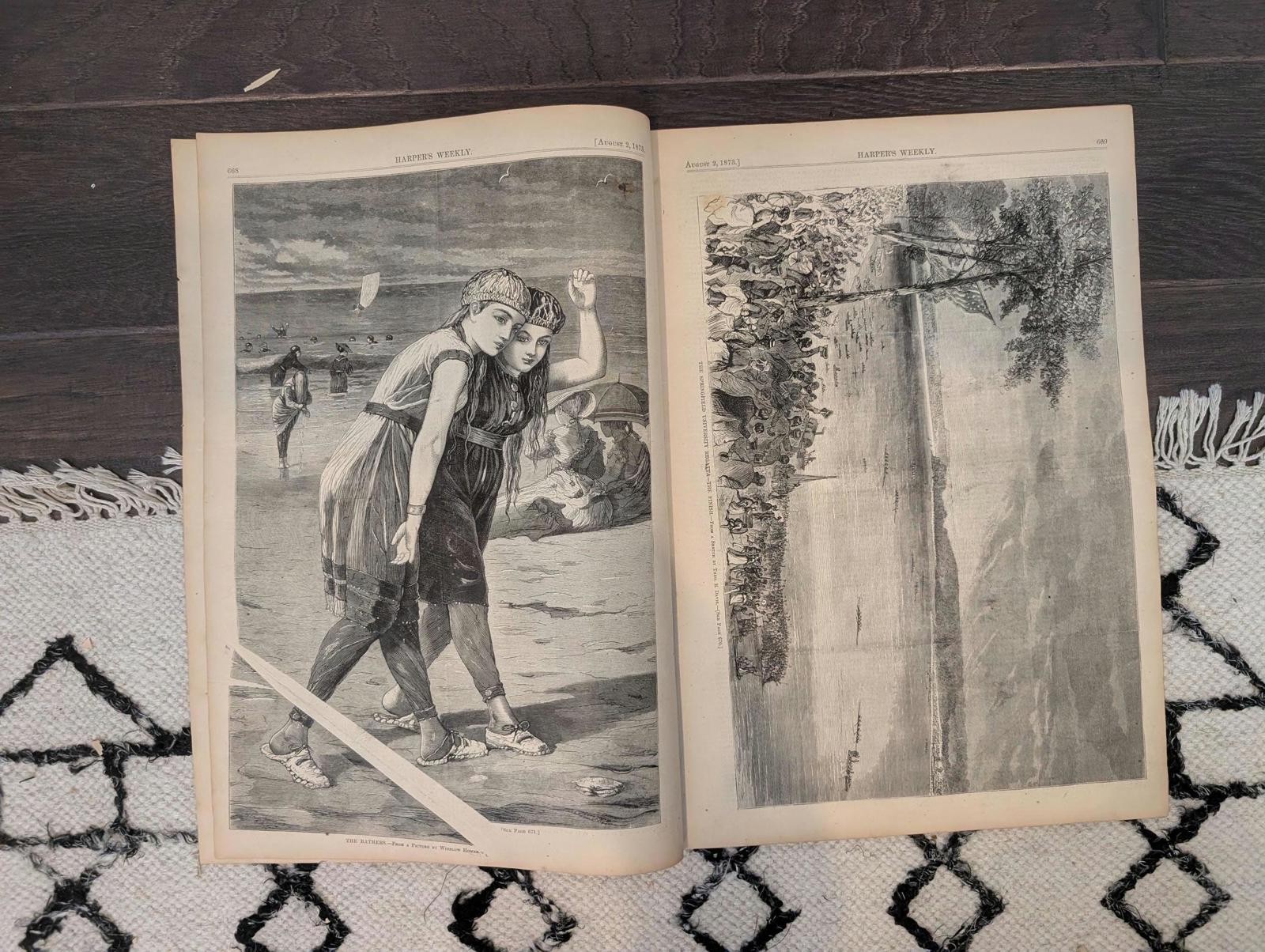 1873 Harpers Weekly August 2 Winslow Homer The Bathers Springfield Regatta Shah 