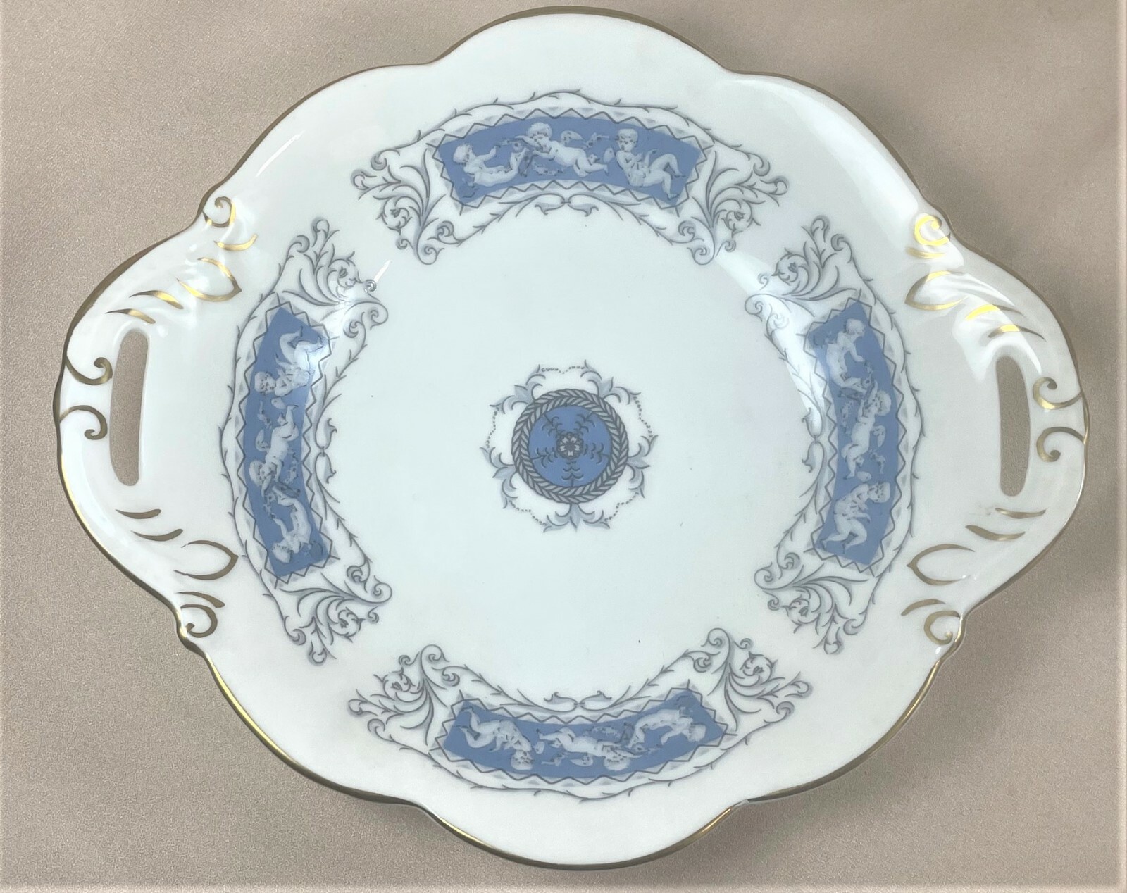 COALPORT Open Handled SERVING Candy Dish REVELRY BLUE Cherubs Gold
