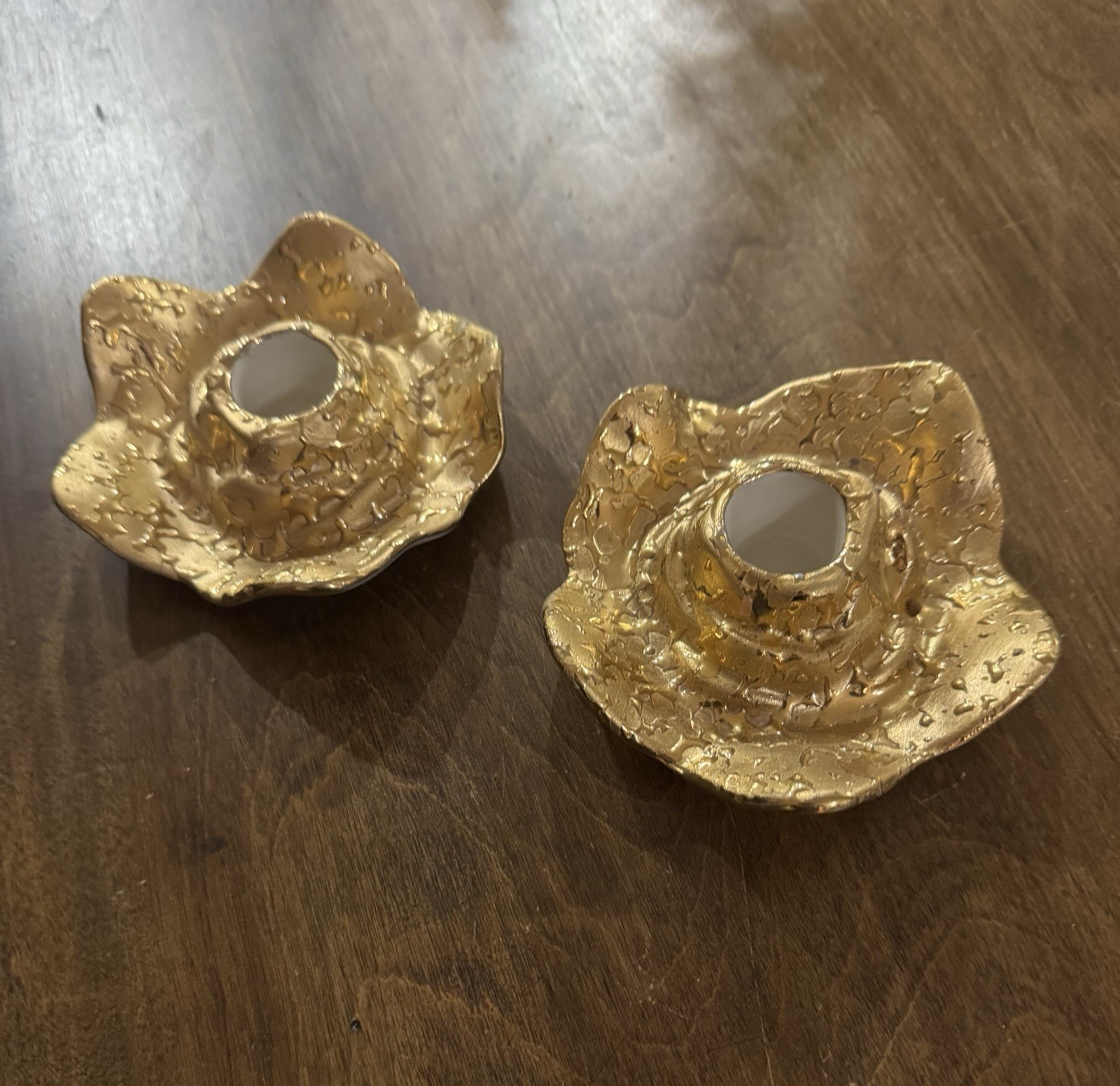 Pair MCM Boudoir Weeping Gold Taper Candle Holders 4.5”