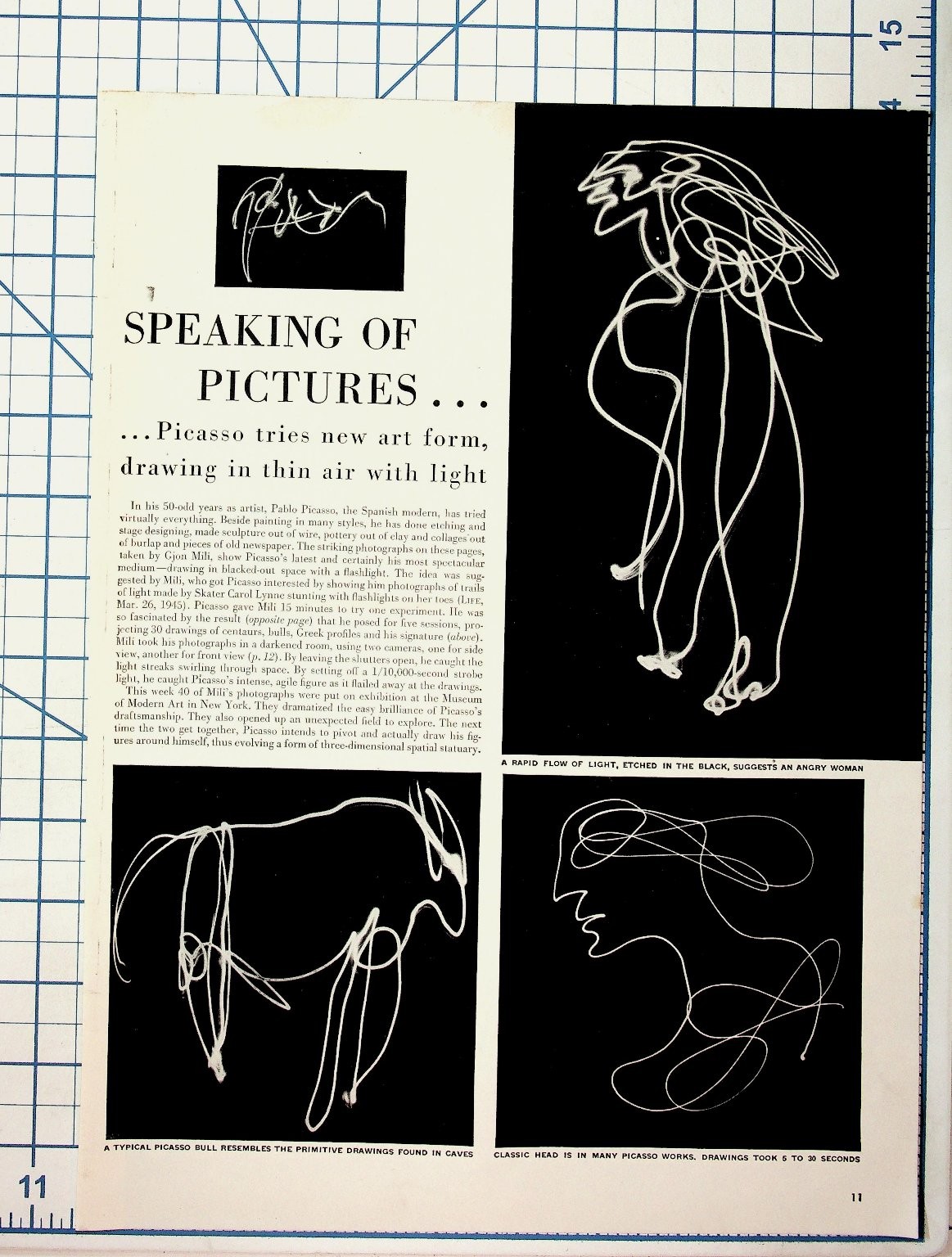 1949 Picasso Light Drawing Art Print Gjon Mili Photography Magazine Article 1949 Picasso Light Drawing Art Print Gjon Mili Photography Magazine Article