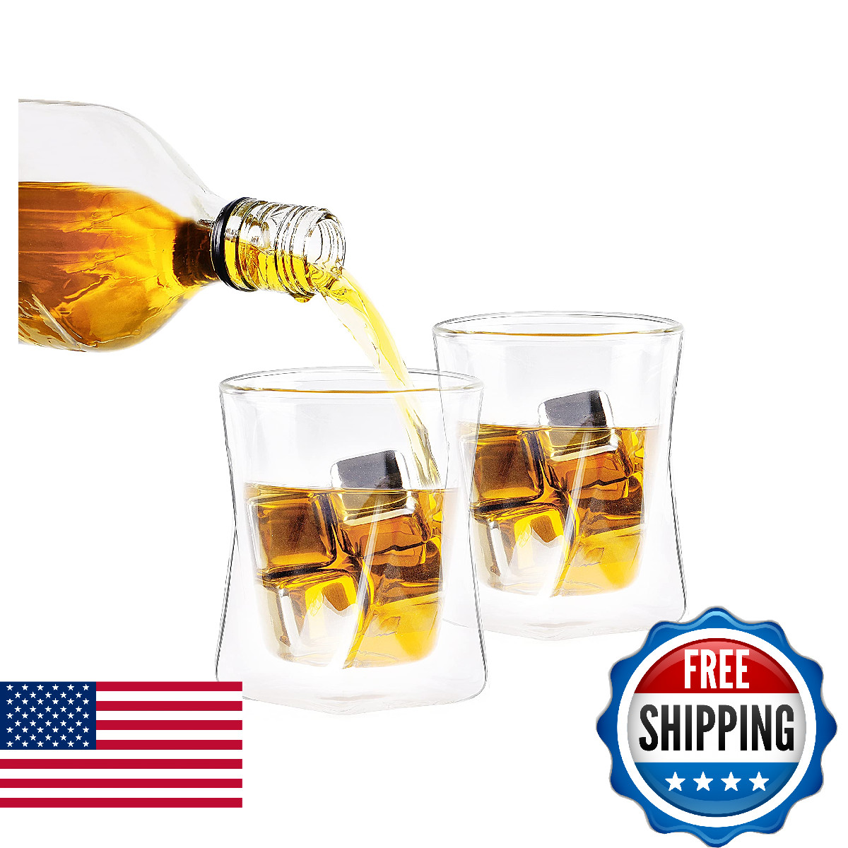 Ozeri Moderna Artisan Series 10 oz Double Wall Whiskey Glasses – Set of 2