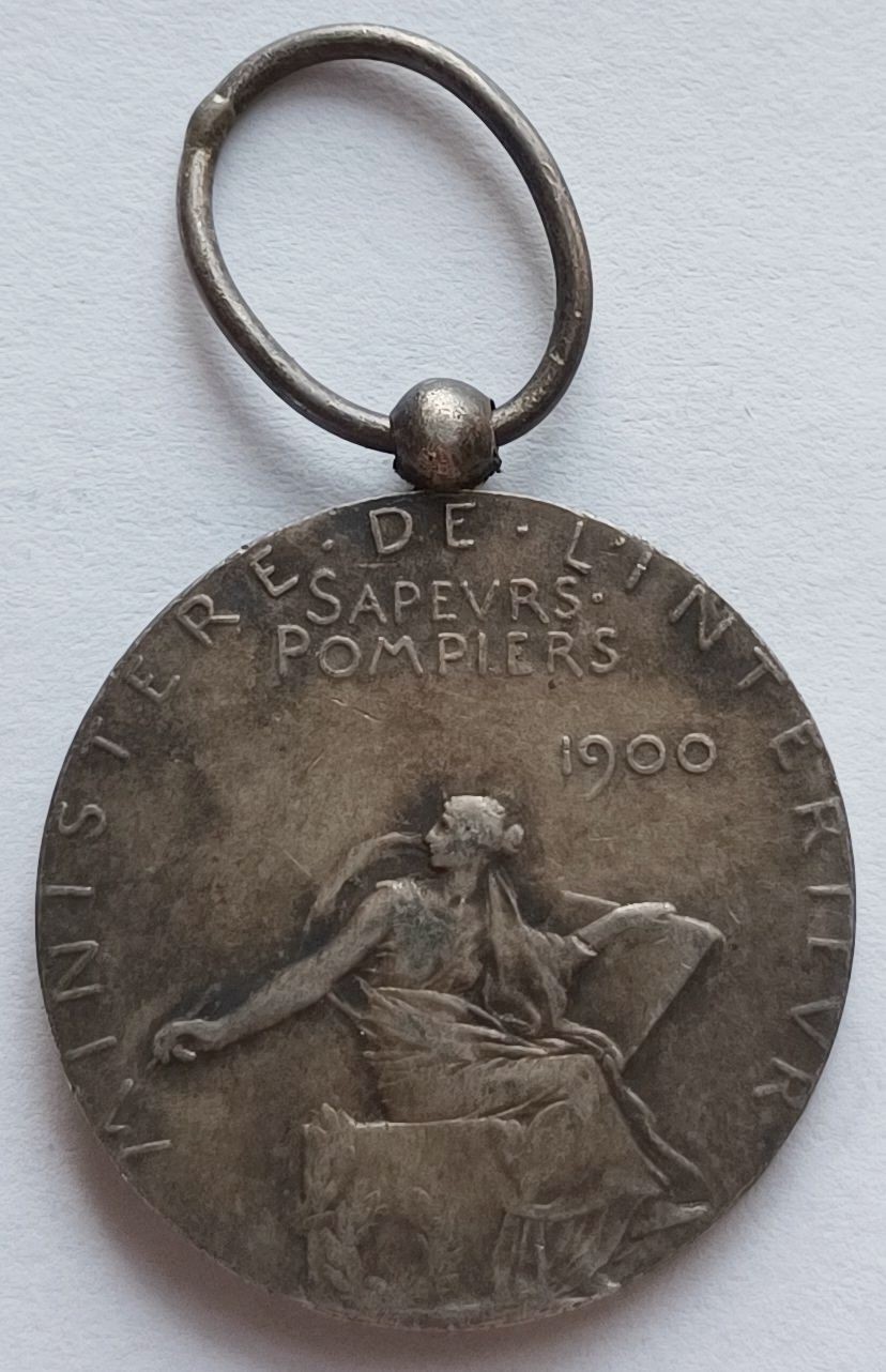 1900 France Silver Firefighter Medal “Sapeurs Pompiers” by O. Roty,Small Version