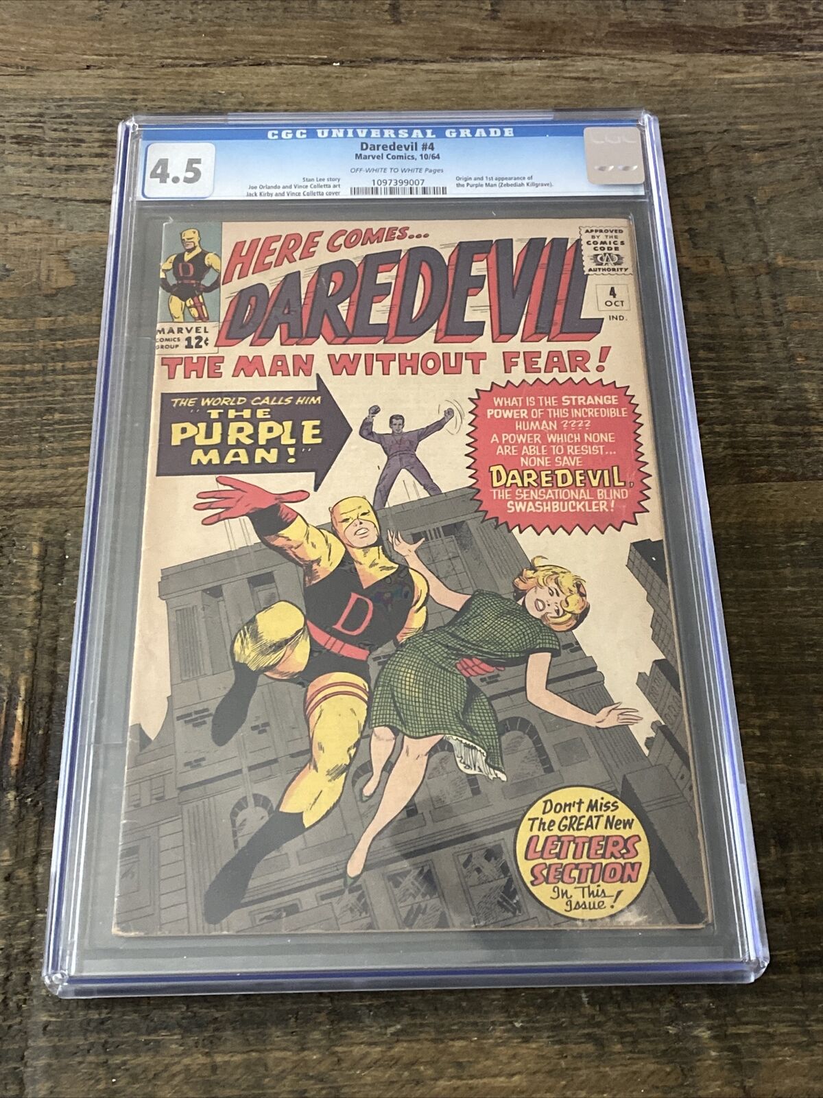 DAREDEVIL #4 ⭐ CGC 4.5 OW-W ⭐ 1st App Killgrave the Purple Man Marvel Comic 1964