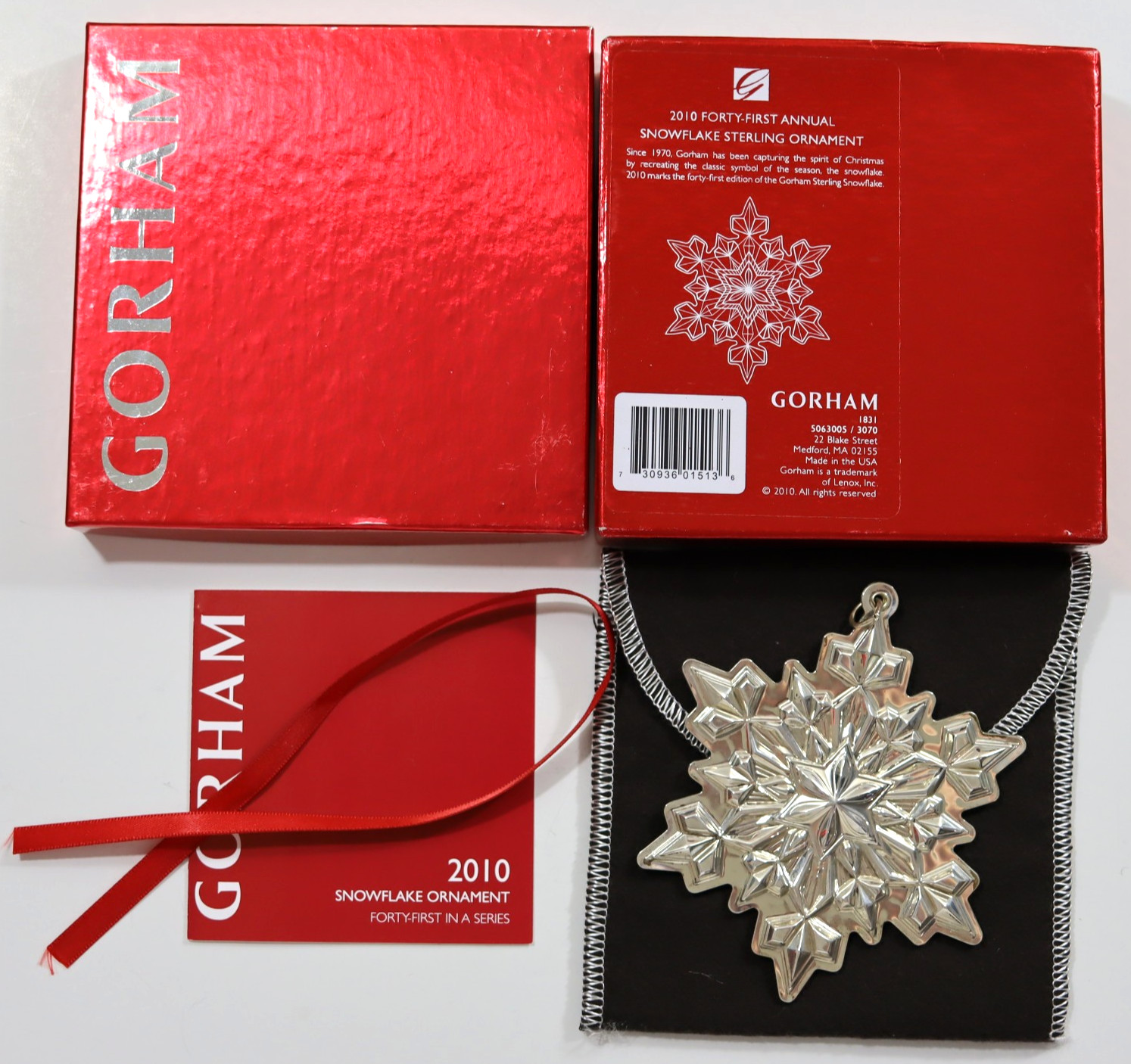 Gorham Sterling Annual Snowflake Ornament 2010, 41st Edition USED