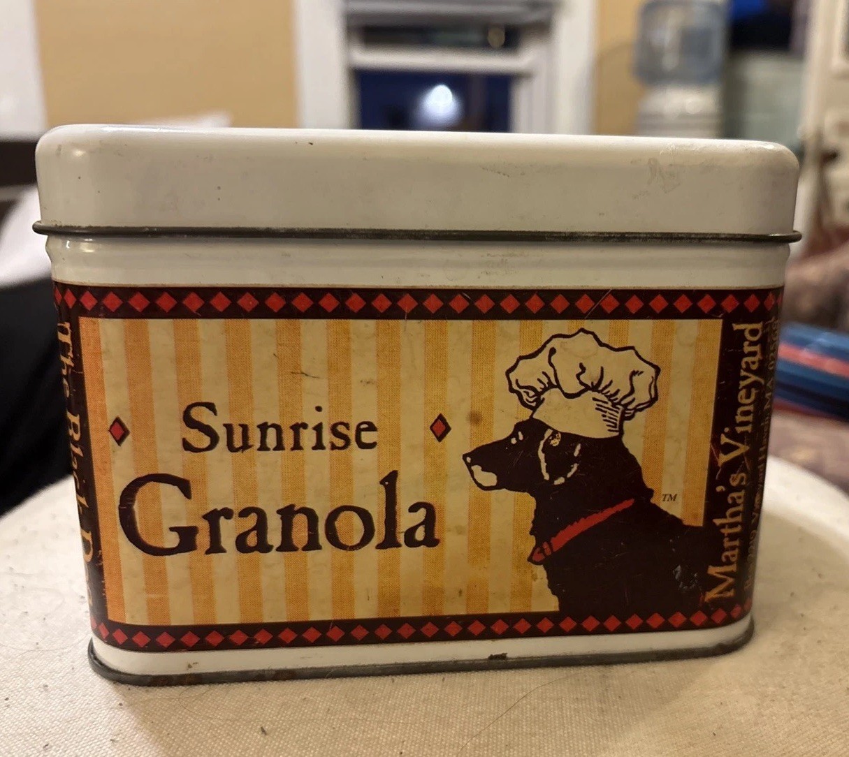 Vintage The Black Dog Marthas Vineyard Sunrise Granola Metal Tin Storage Box