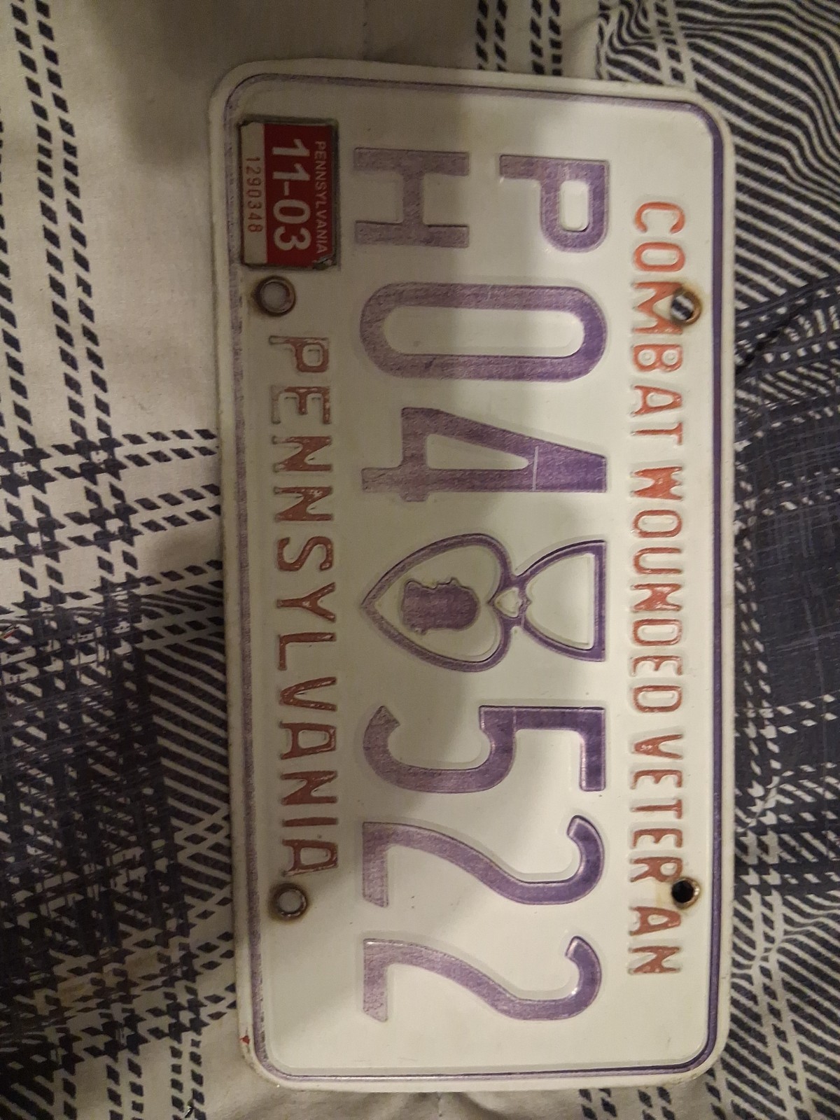 Rare VTG 2003 COMBAT WOUNDED VETERAN PURPLE HEART Pennsylvania License Plate