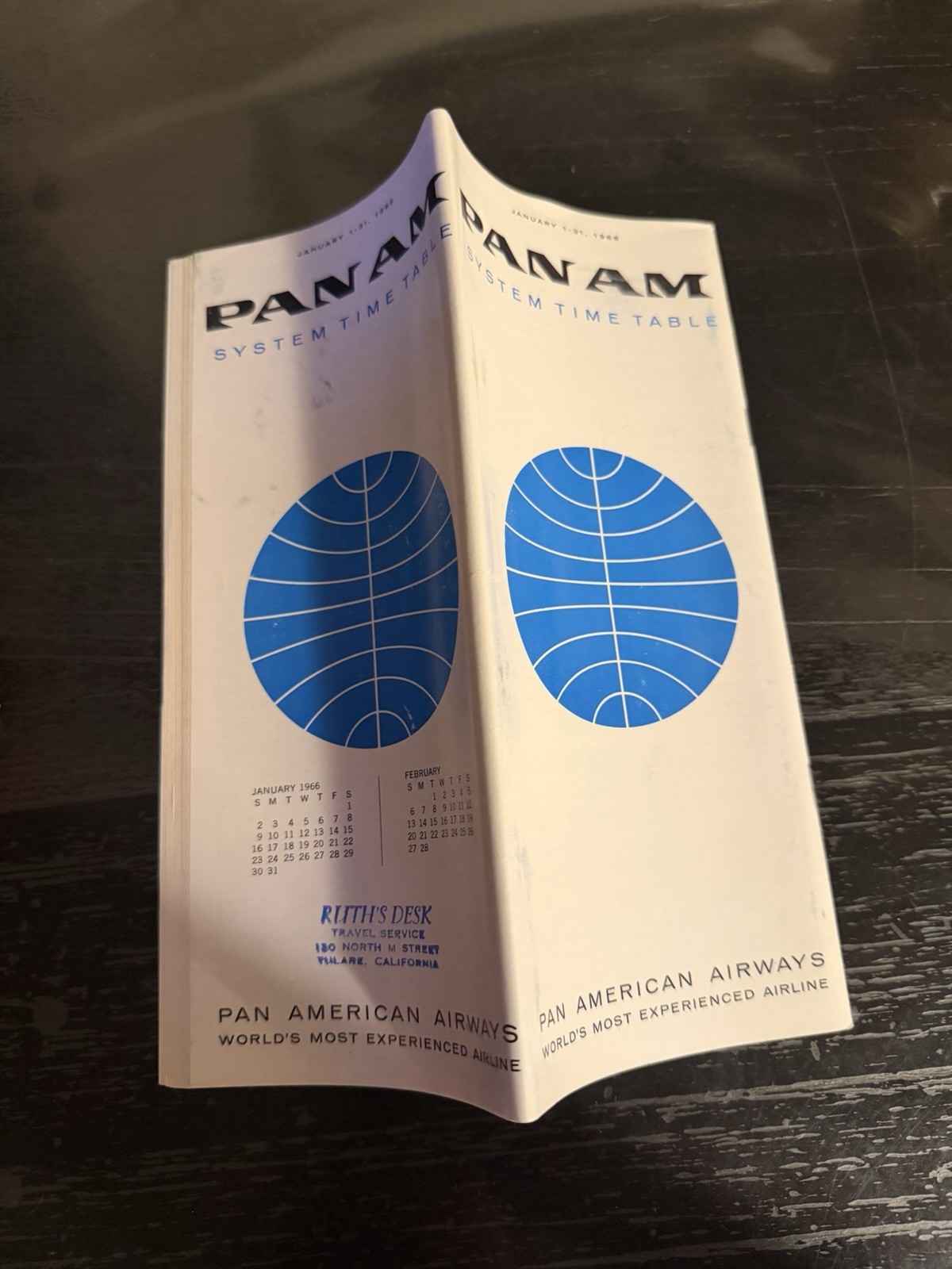 Pan Am Airlines System Time Table January 1 - 31, 1966 ****Good Condition****