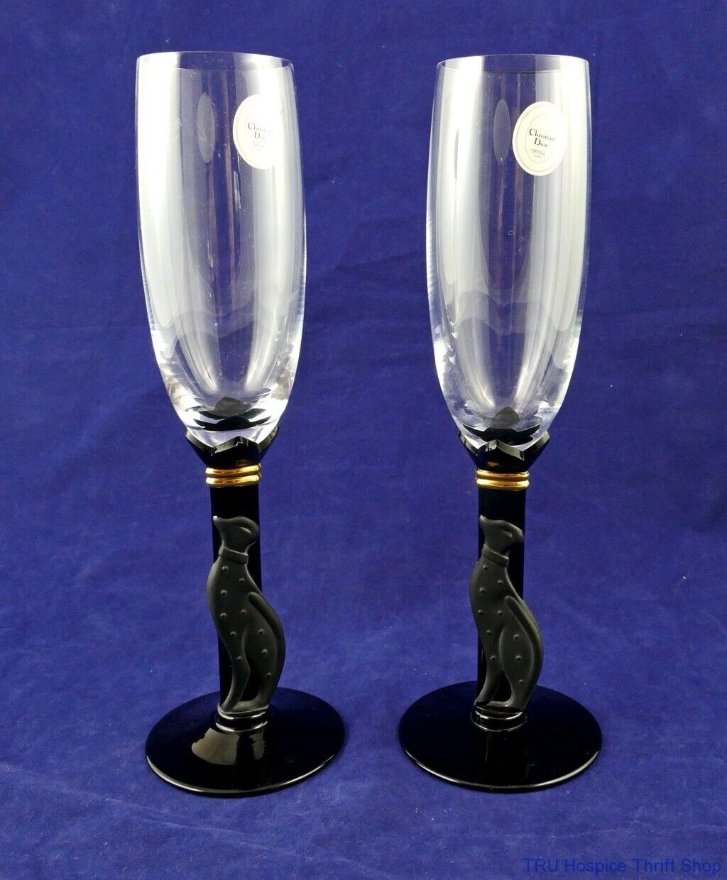 Christian Dior Casablanca Black Cat Champagne Flutes (2) 50441 NWT