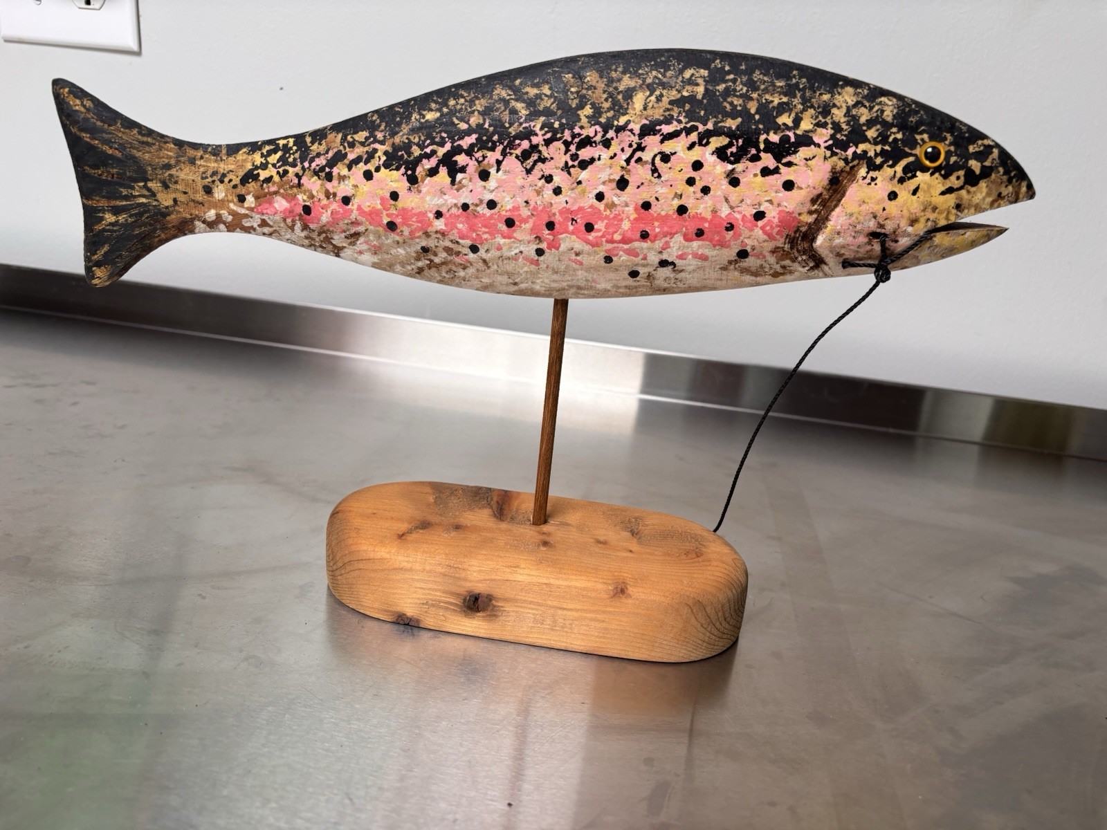 Vintage Randy Hofman Signed Folk Art Hand Carved Wooden Rainbow Trout Fish