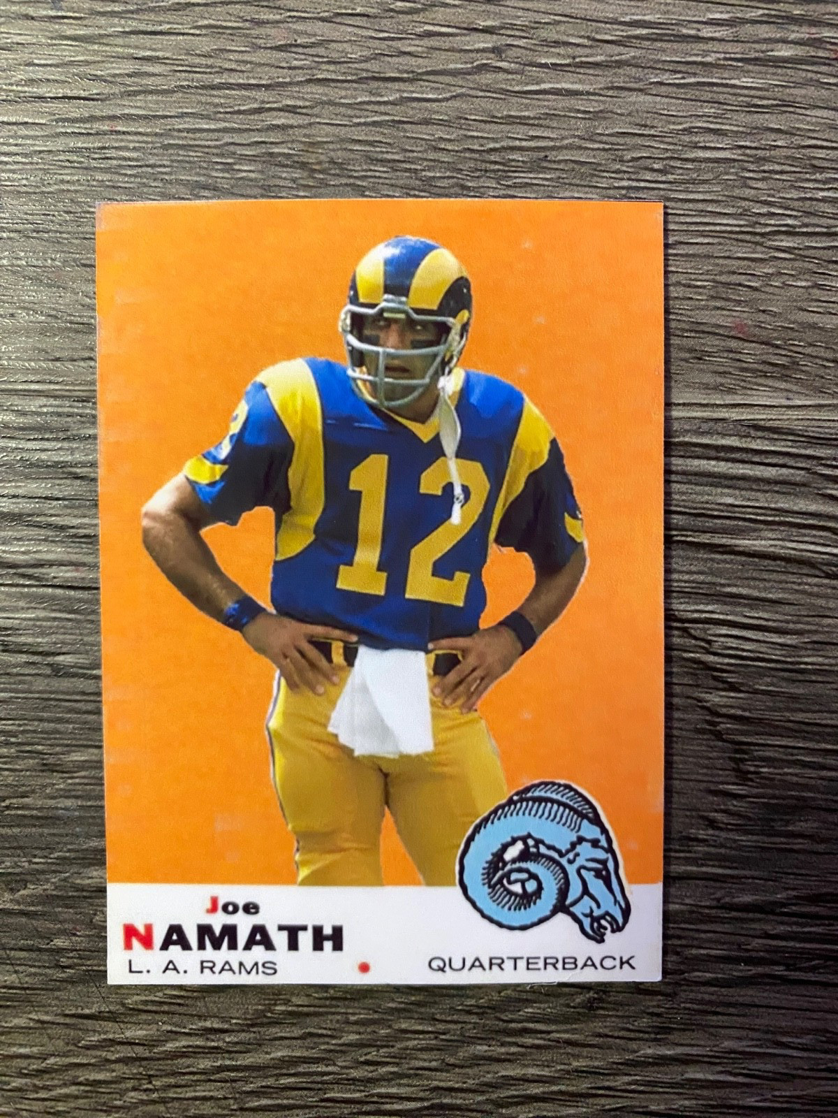 FOOTBALL: JOE NAMATH CUSTOM CARD = 1969 TOPPS STYLE (BLANK BACK), LA RAMS