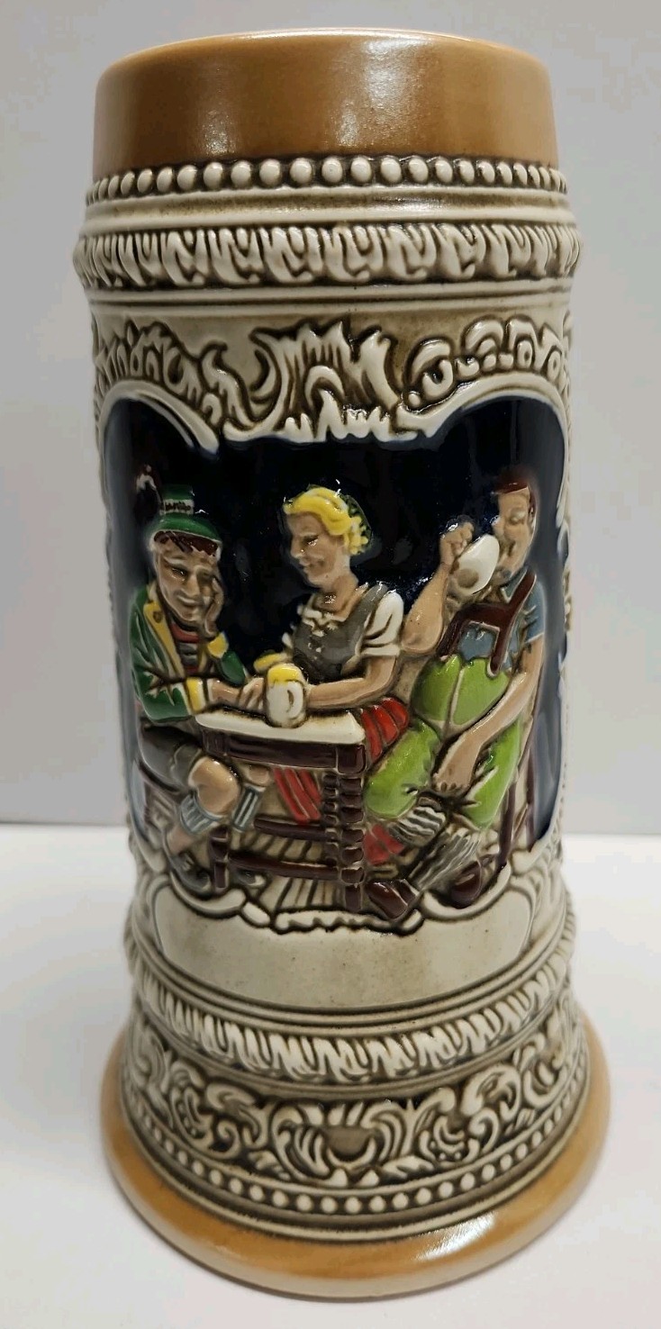 VTG 1976 Budweiser Anheuser Busch Beer Stein CS4 German Tavern Scene Ceramarte