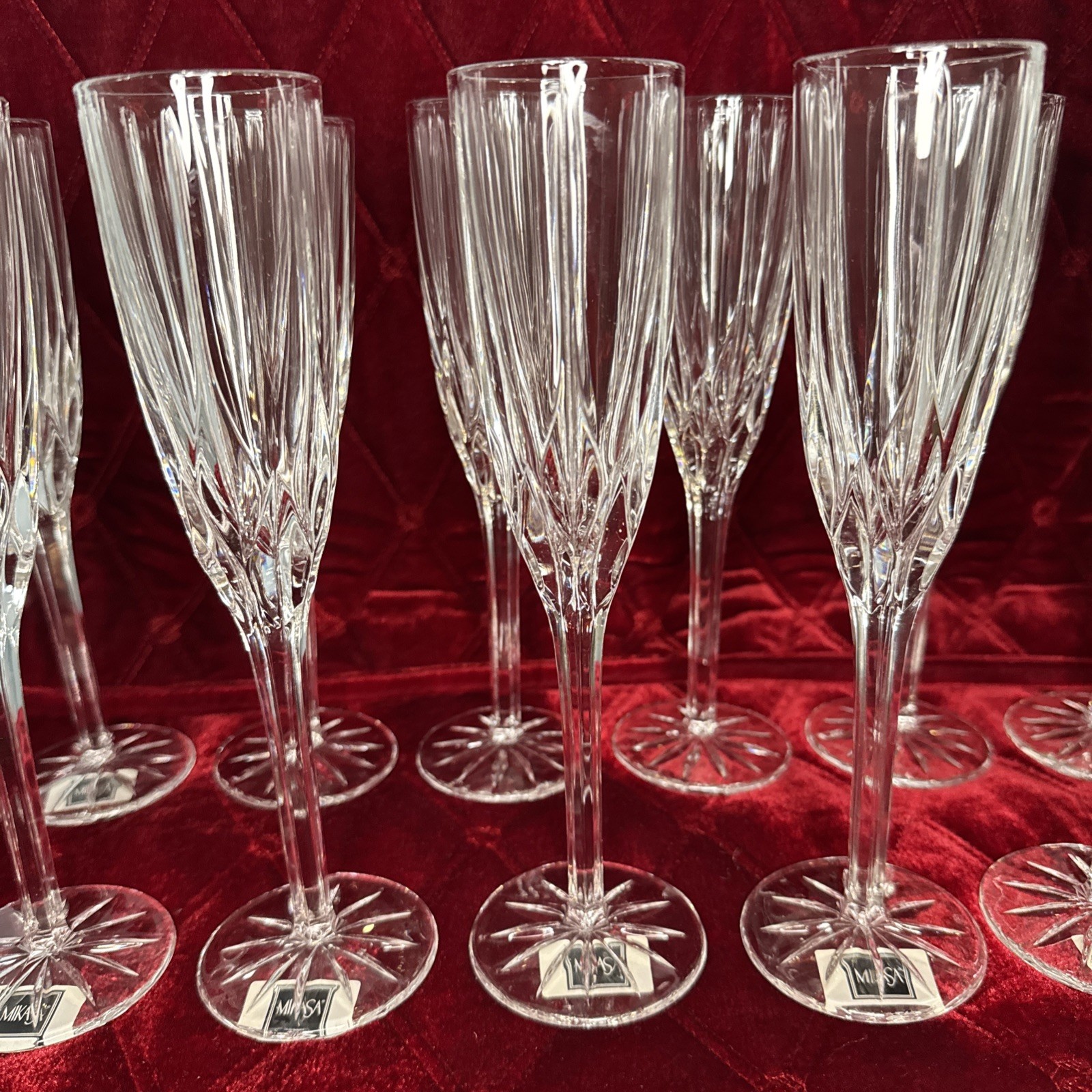 Set of 2  Vintage Cut Crystal *MIKASA APOLLO*Champagne Flutes/ Wine Glasses 