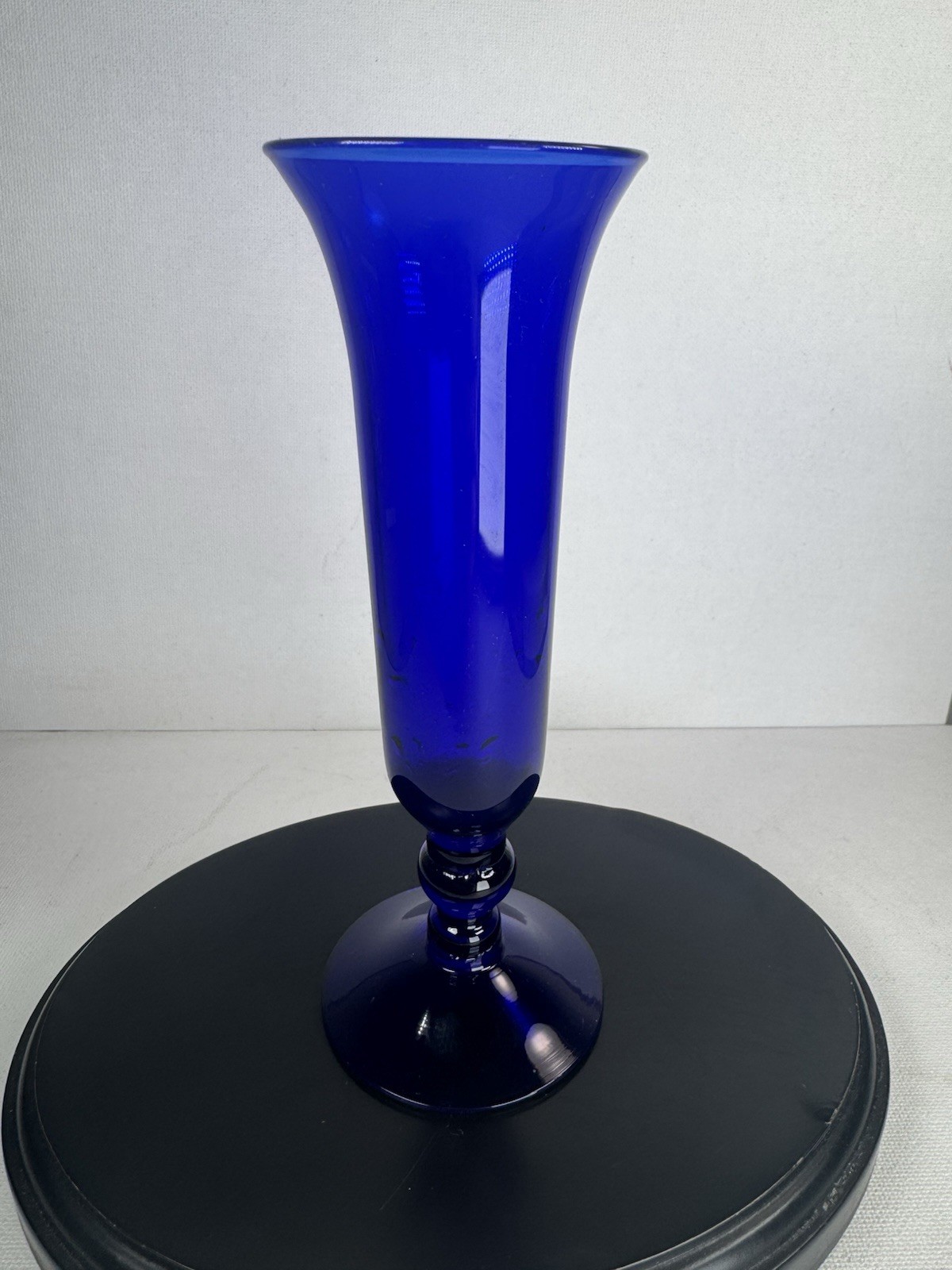 Vintage Cobalt Blue Glass Trumpet Vase Flared Rim Pedestal Footed 6.25”