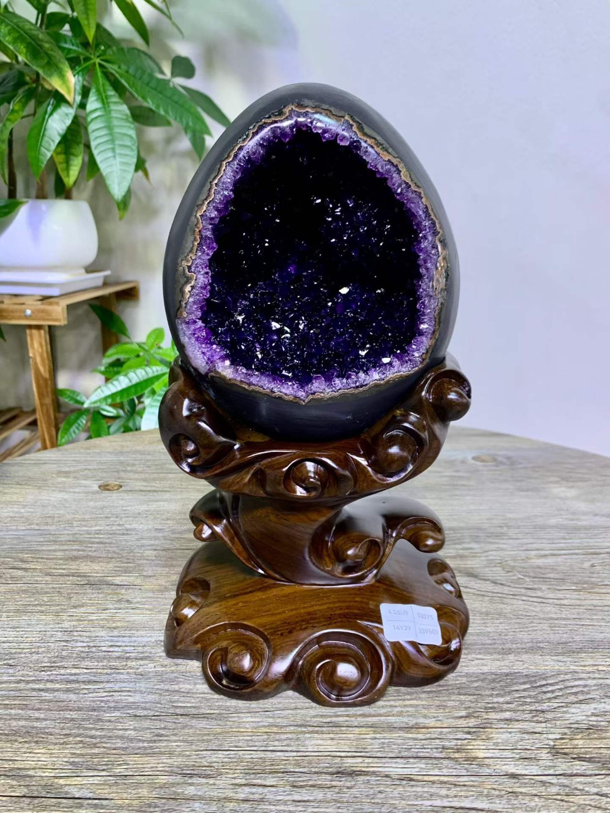 9.48LB Natural amethyst quartz specimen mineral dinosaur egg reiki Decor+stand