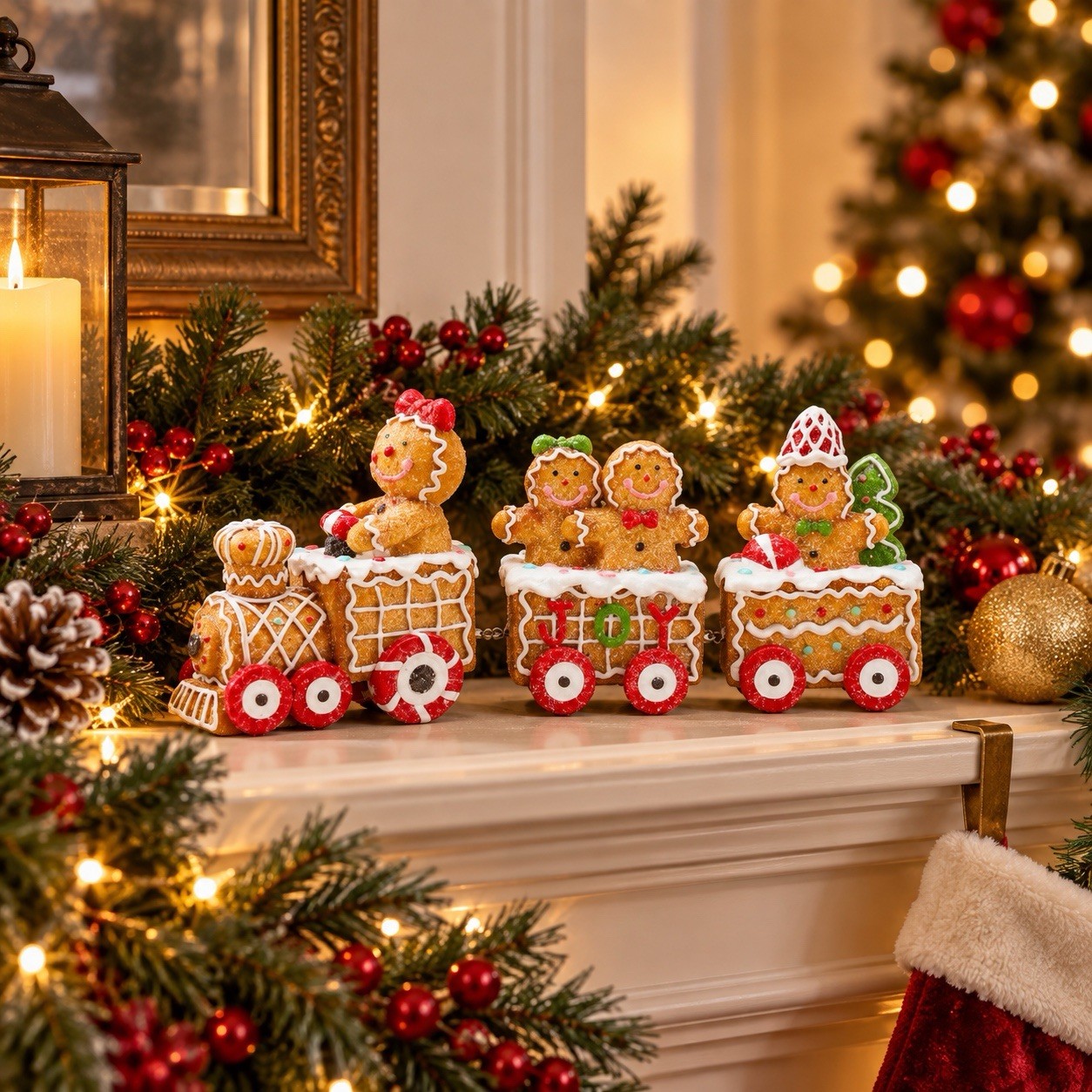 Christmas Gingerbread Man Train Figurine 9.25