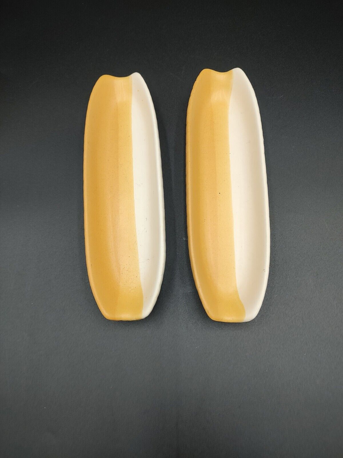 Vintage Ceramic Corn on the Cob Dishes Yellow Cream Set of 2 Made in Taiwan