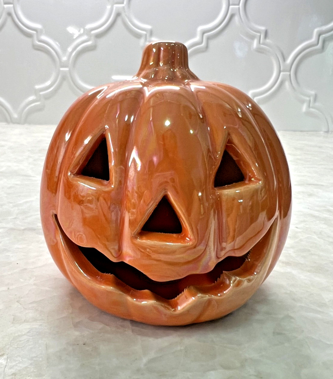 ORANGE Pearlized Ceramic Halloween Jack-o-Lantern/Pumpkin - Greenbriar - NEW
