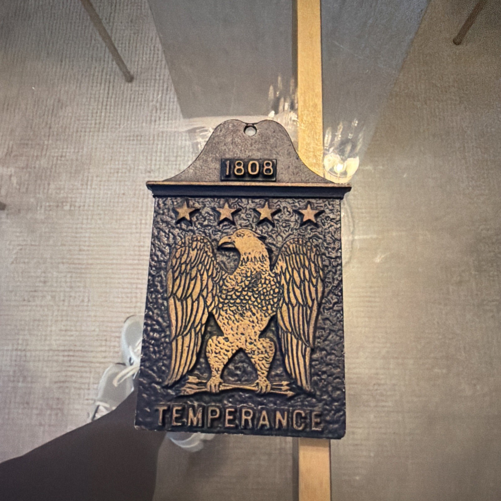 Vintage EMIG Metal Plaque Wall Hanging - USA - Eagle -  TEMPERANCE 1808