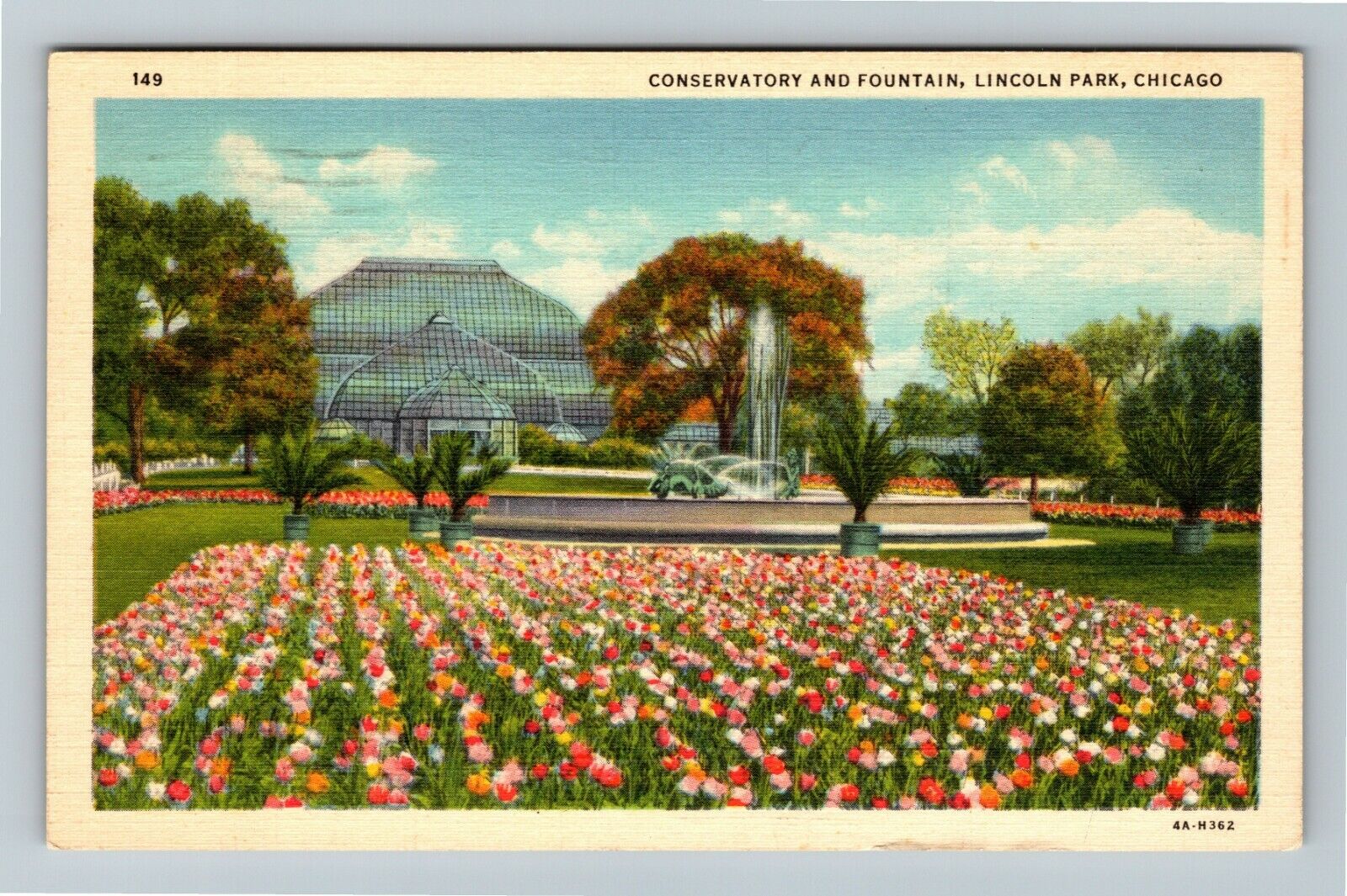 Chicago IL-Illinois Conservatory & Fountain Lincoln Park c1940 Vintage Postcard