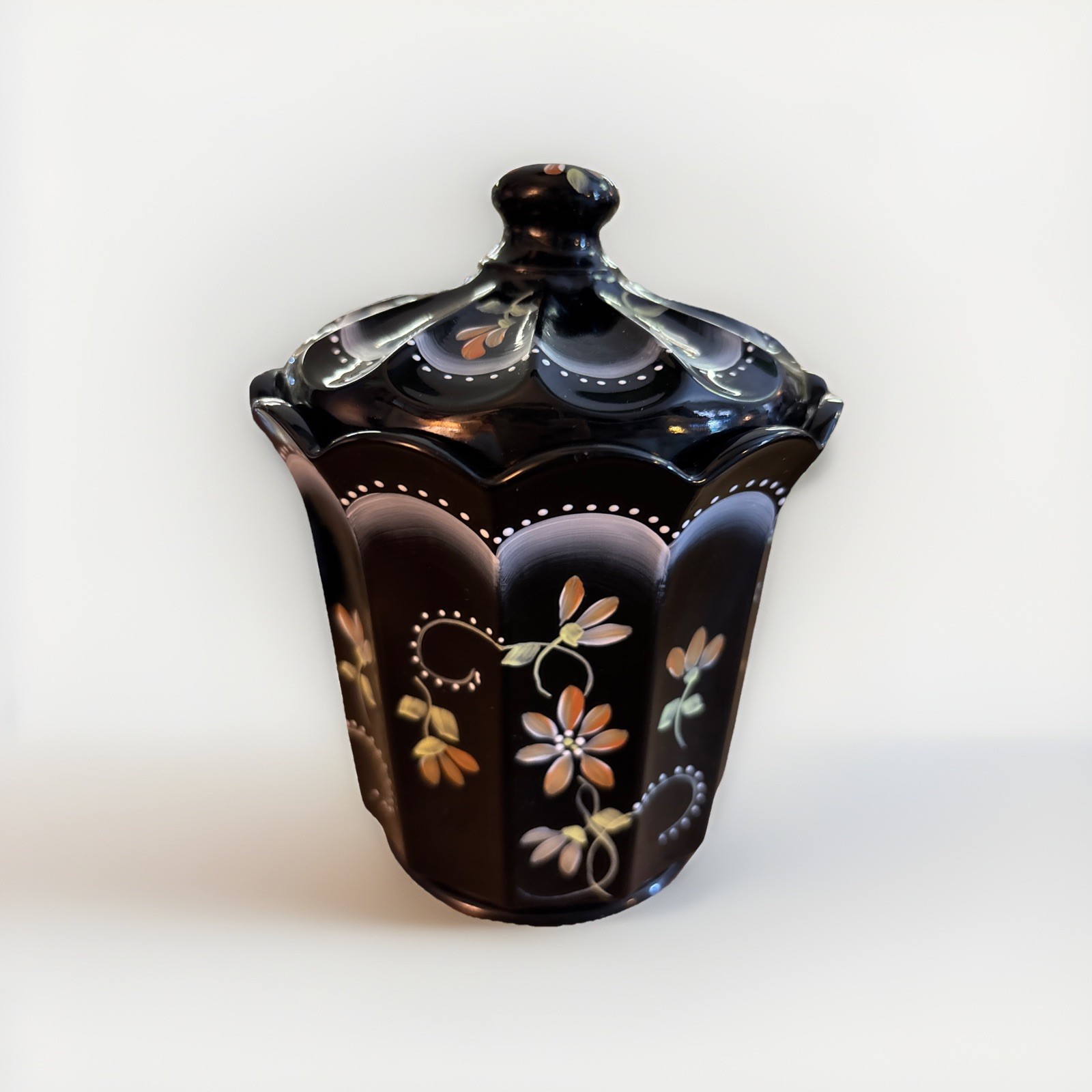 Fenton Black Glass Designer Box Collection~Covered Hand Painted Limited Edition