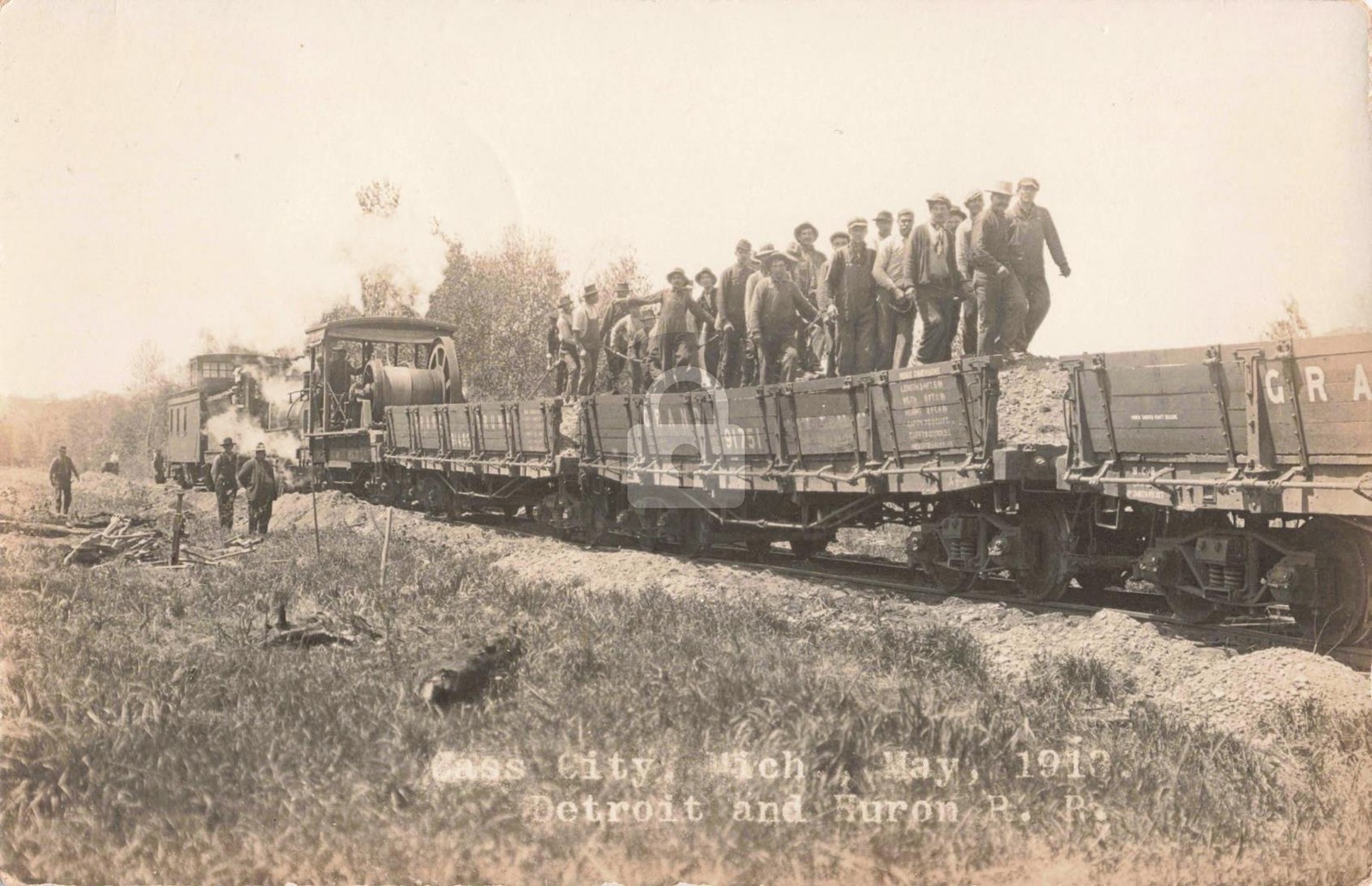 Railroad Cass City Detroit & Huron R.P. MI 1913 RPPC Photo Postcard COPY