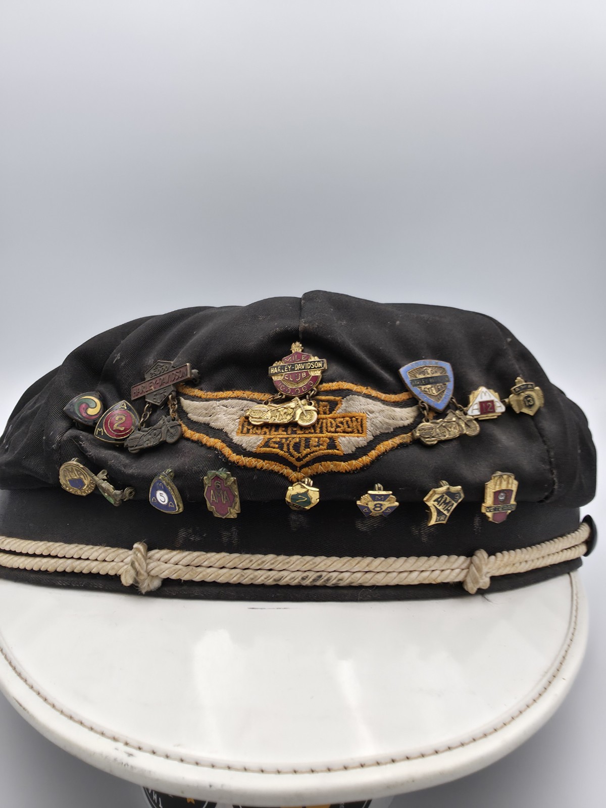 Vtg 1950s Harley Davidson Motorcycle Cap Hat See Notes :100K 50K 25K Mile AMA...