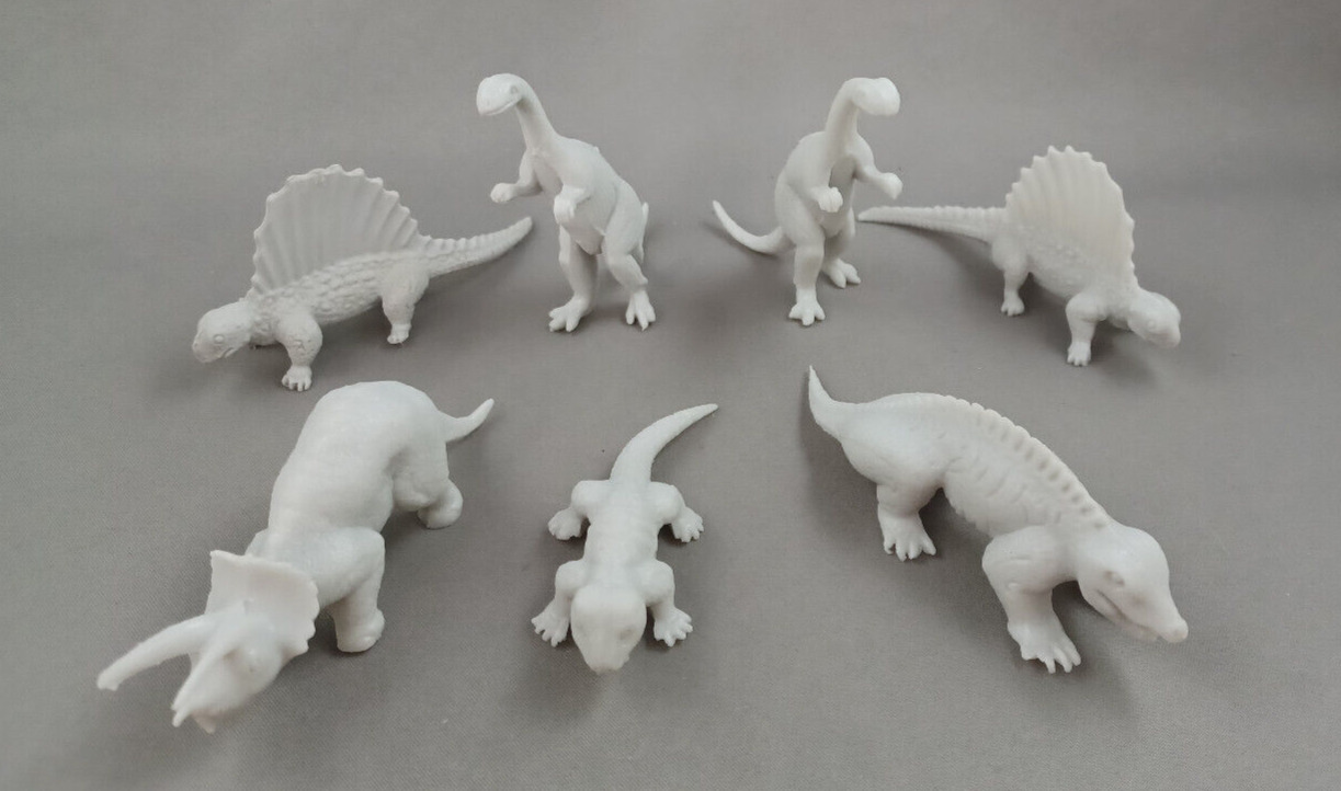 Complete Set of 7 Marx Small Mold Dinosaurs Gray 70s Plastic Vintage Playset Lot