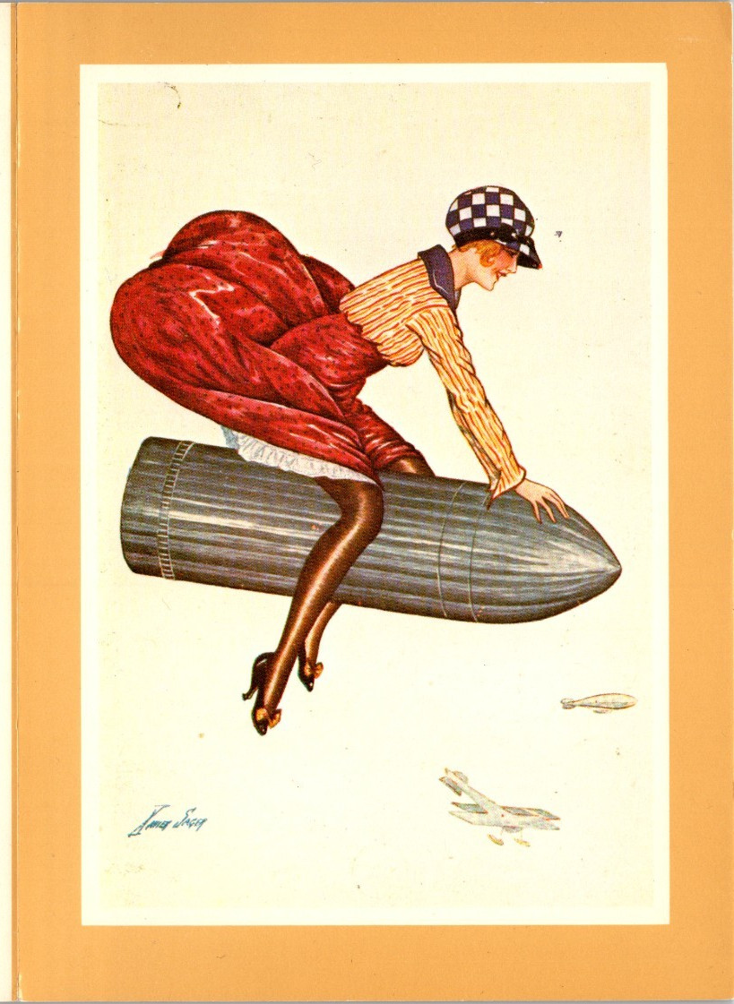 Xavier Sager Flying High WWI Pin Up Risque 1977 5x7 Vintage Greeting Card