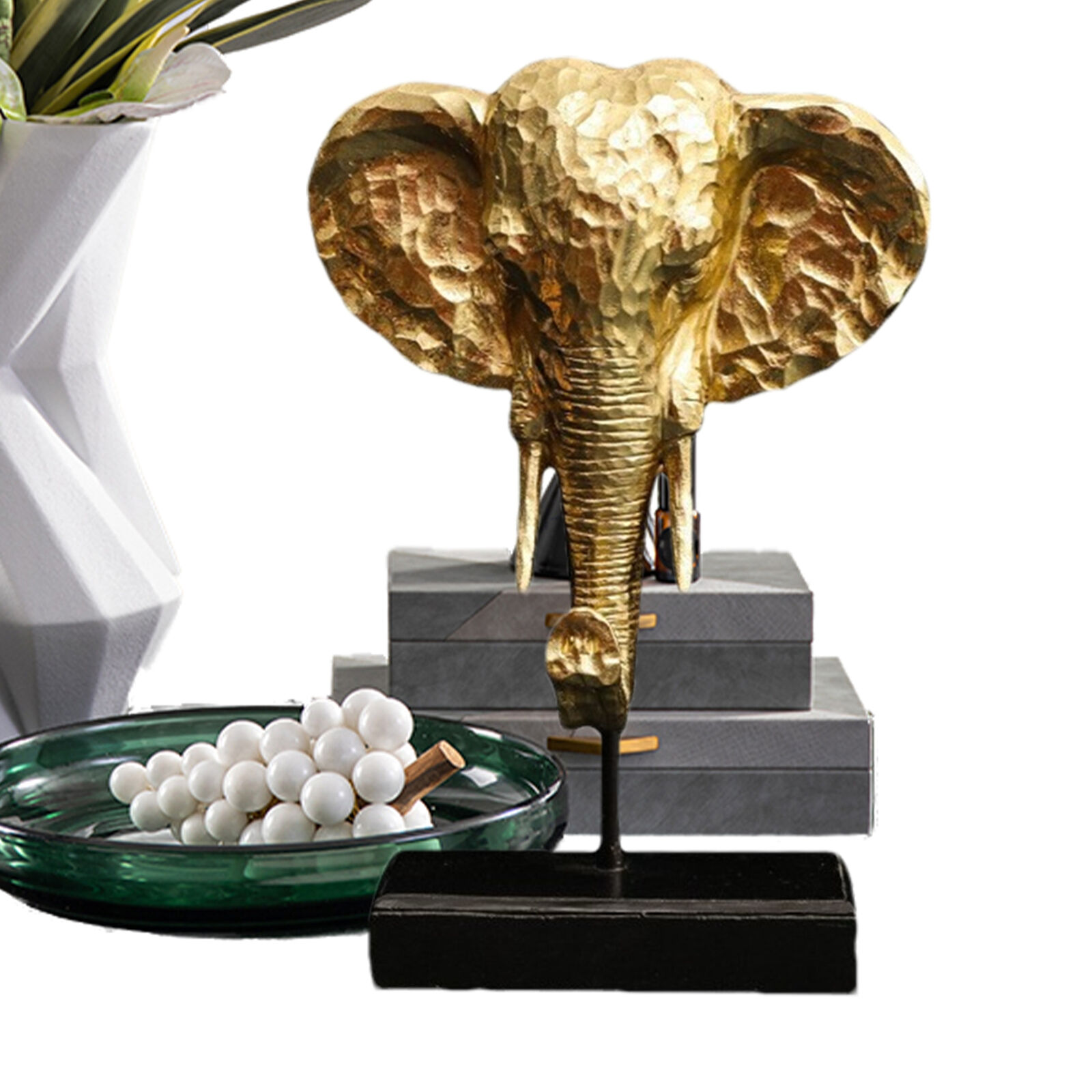 Modern Gold-Coated Elephant Head Sculpture Resin Elephant Head Ornament