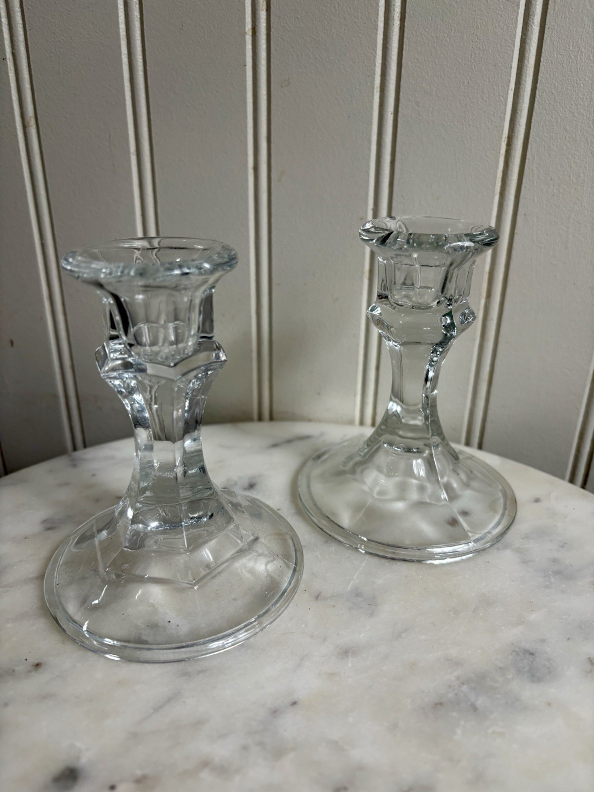 Pair of Vintage Glass Candleholders 4 inch Clear Collectible Taper Classic VTG 