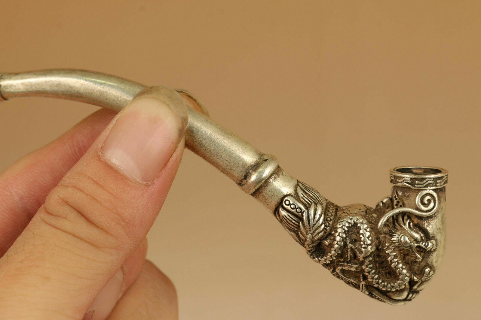 Rare Tibet Silver copper Smoking Tool Statue Old Sacred Opening Dragon Head pipe Rare Tibet Silver copper Smoking Tool Statue Old Sacred Opening Dragon Head pipe