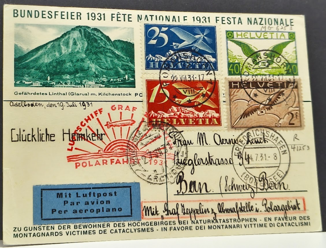 1931 Swiss Federal Celebration (Bundesfeier) postcard LZ 127 Graf Zeppelin Polar