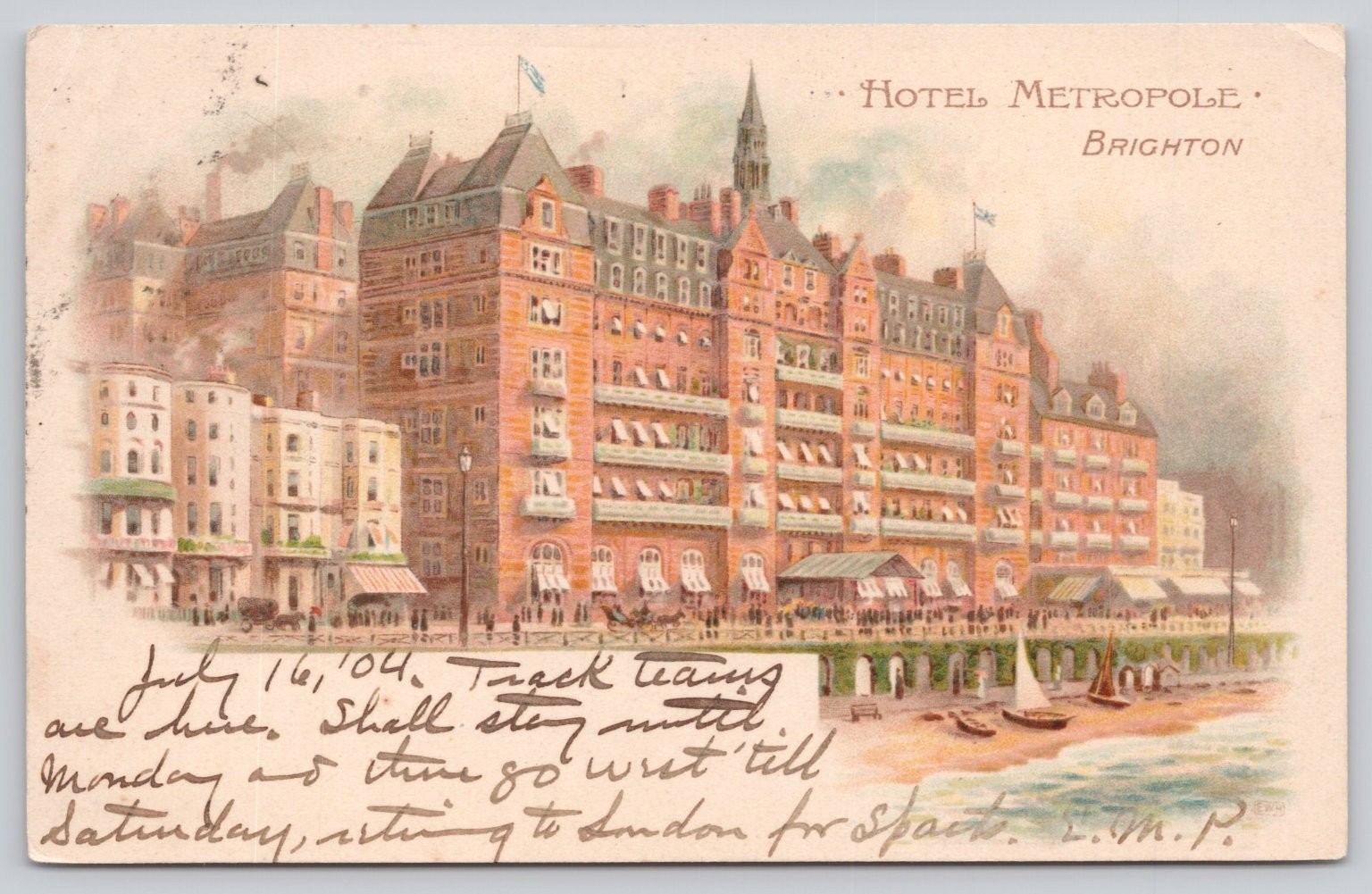 1904 Hotel Metropole Brighton England Postcard Seaside Resort UK
