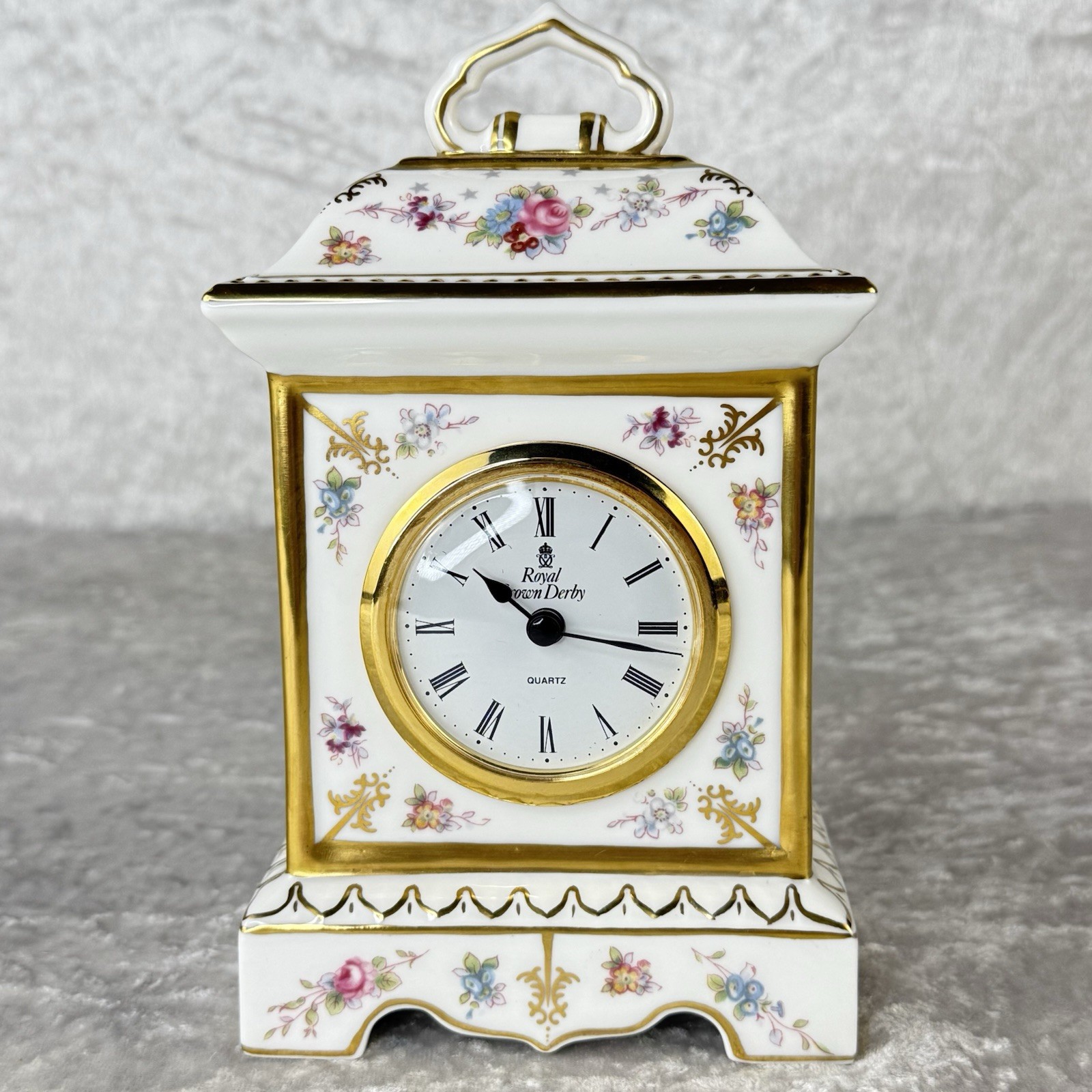 Vintage 1996 Royal Crown Derby Royal Antoinette Porcelain Mantel Clock - Tested
