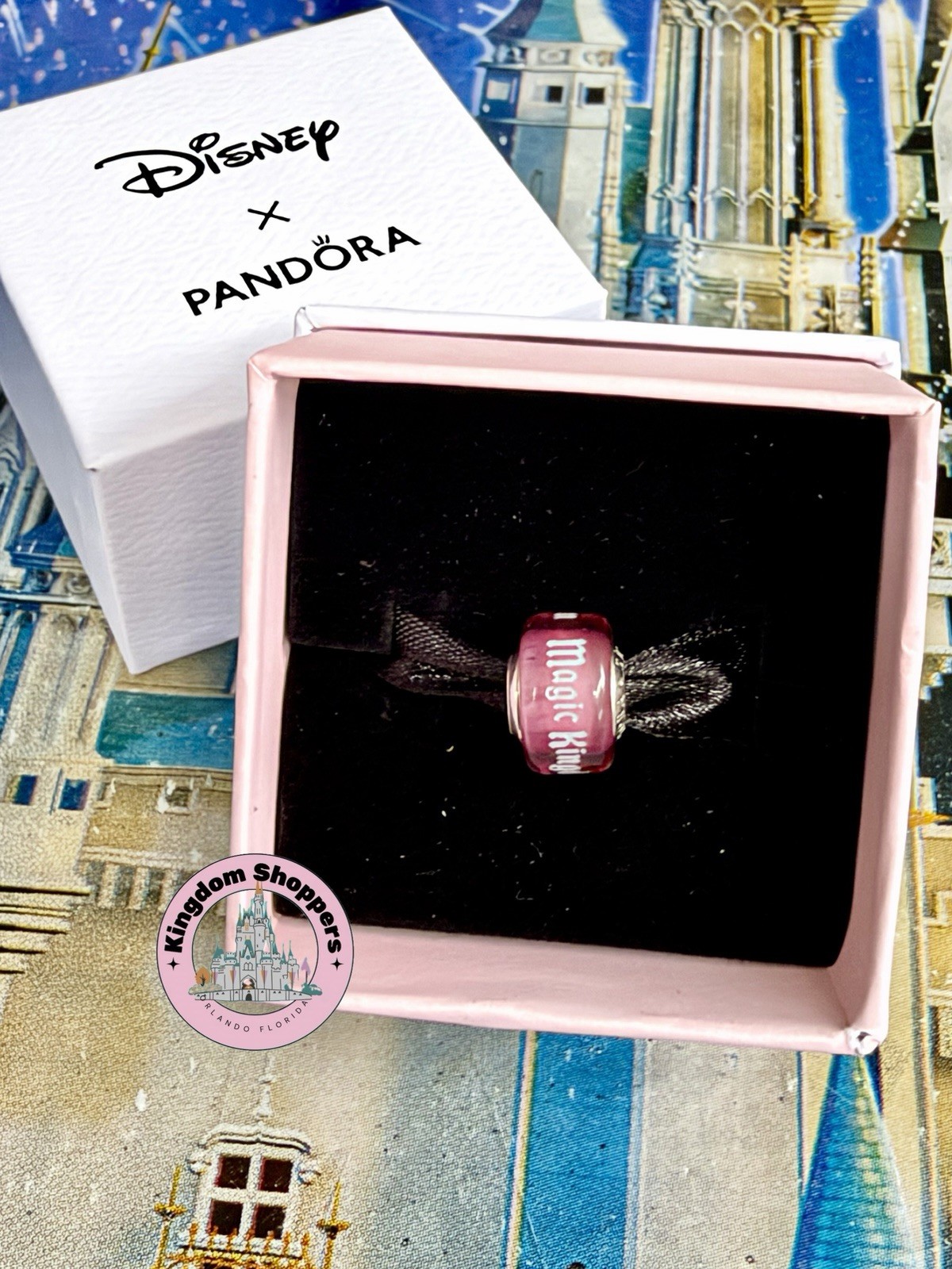 2026 Walt Disney World Parks Pandora Pink Magic Kingdom Murano Glass Charm New