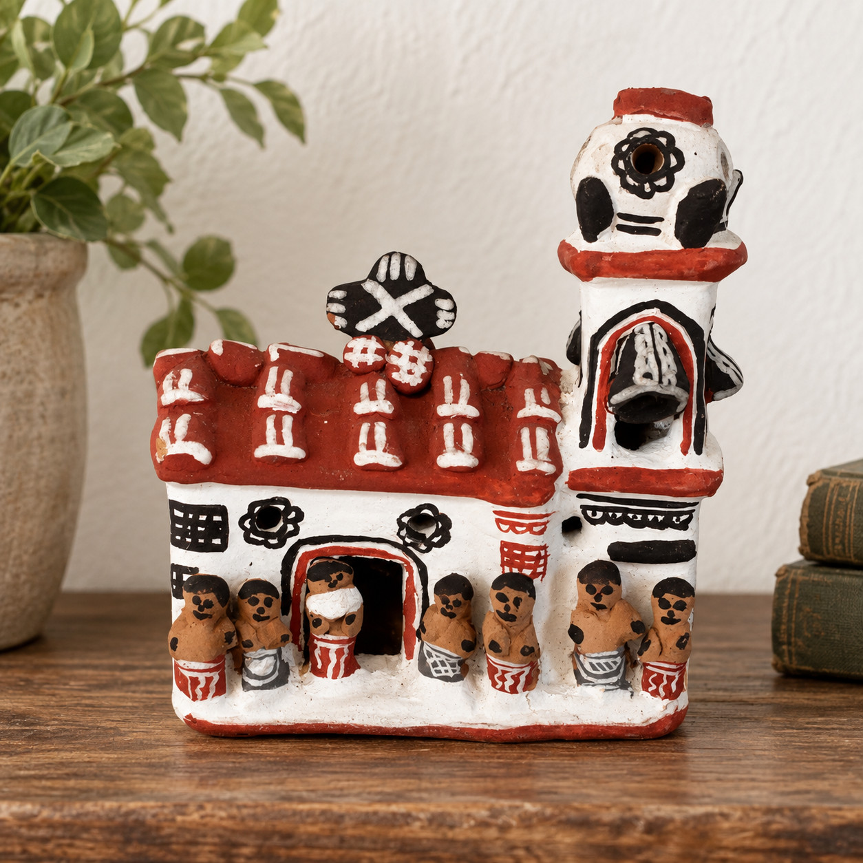 Vintage 1990s Peruvian Quinua-Style Folk Art Ceramic Church – Hand Painted 