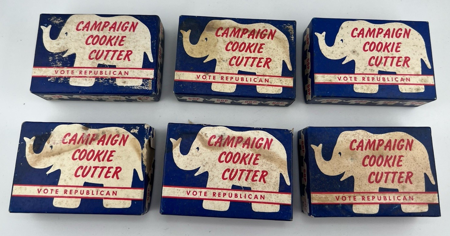 Vintage 1950s GOP Republican Elephant Campaign Cookie Cutters W/ Original Boxes Vintage 1950s GOP Republican Elephant Campaign Cookie Cutters W/ Original Boxes