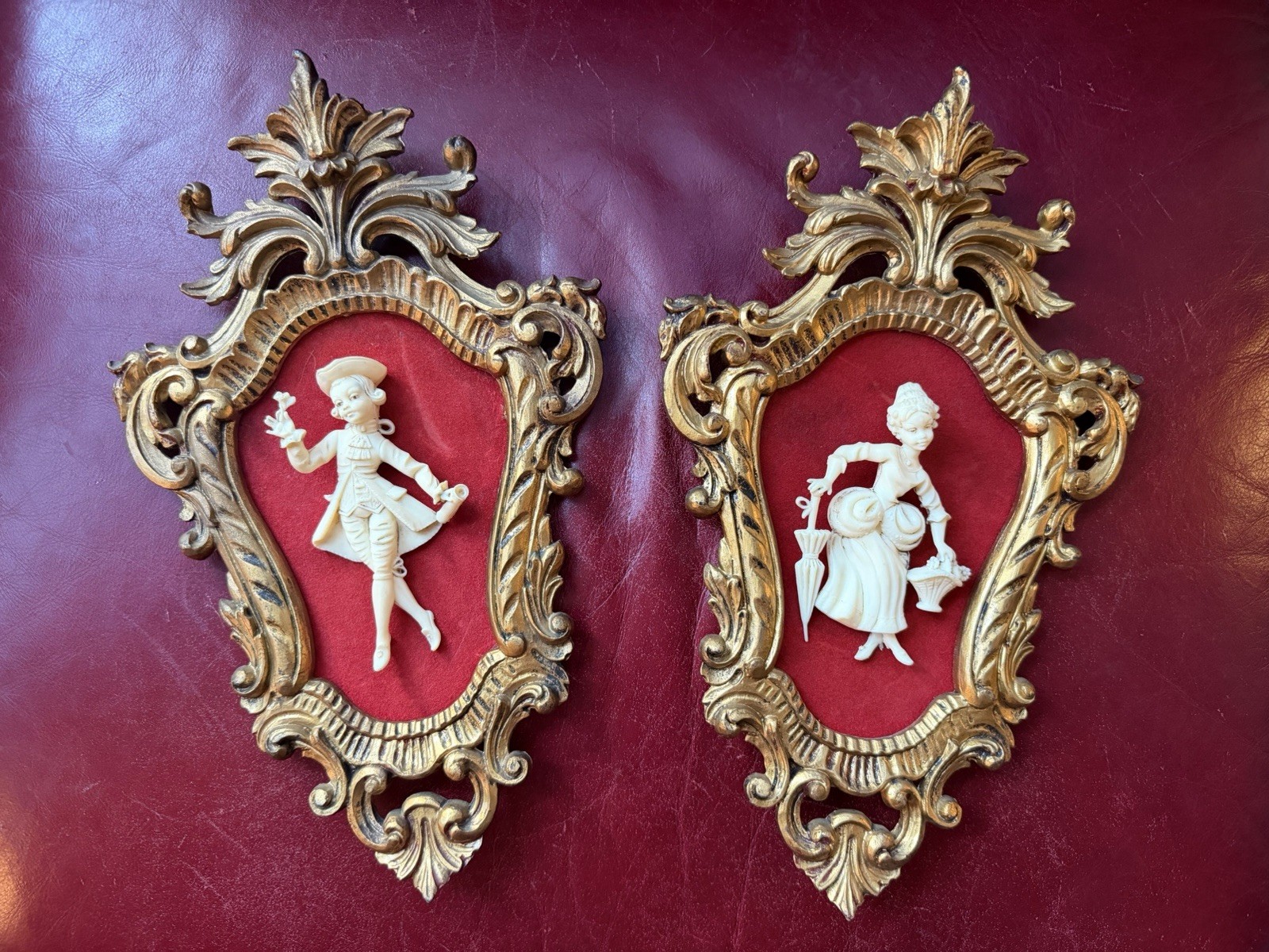 MCM Vintage Gold Ornate Wall Hanging Set Italy Victorian Man Woman Plastic/resin MCM Vintage Gold Ornate Wall Hanging Set Italy Victorian Man Woman Plastic/resin