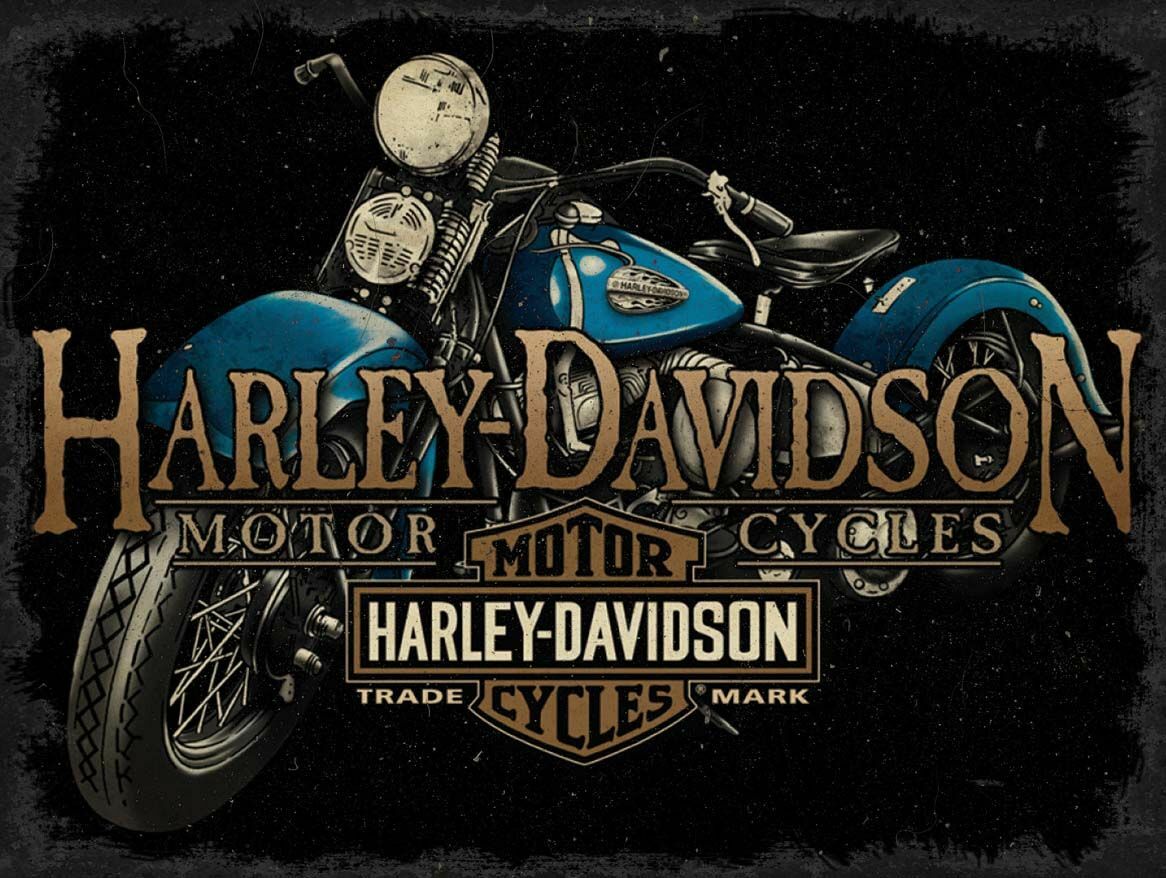 HARLEY DAVIDSON BLUE MOTORCYCLE BIKE HEAVY DUTY USA MADE METAL ADVERTISING SIGN