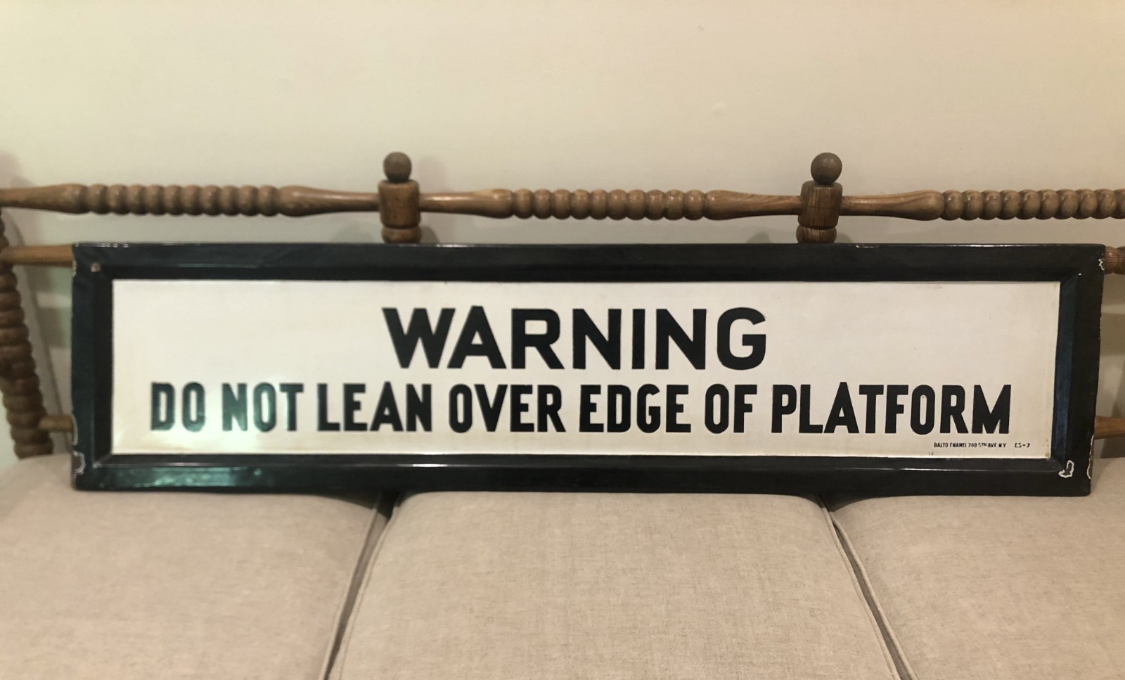 1920's-1940's Vintage NYC Porcelain Subway Sign - WARNING DO NOT LEAN OVER .....
