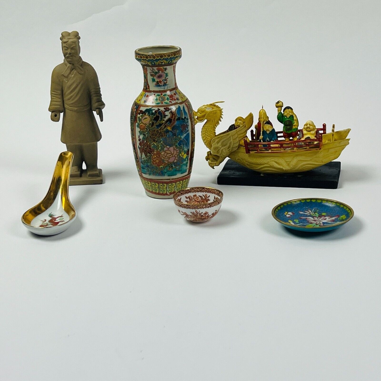 6 Oriental Collectables Sm Bowl & Plate, Warrior, Dragon Spoon & More