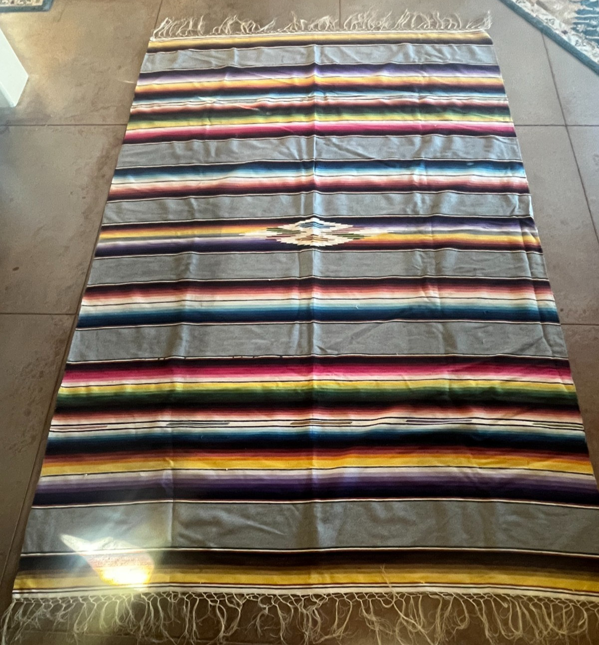 Vintage Mexican Saltillo Serape Wool Blanket 91x63 Center Diamond Vintage Mexican Saltillo Serape Wool Blanket 91x63 Center Diamond