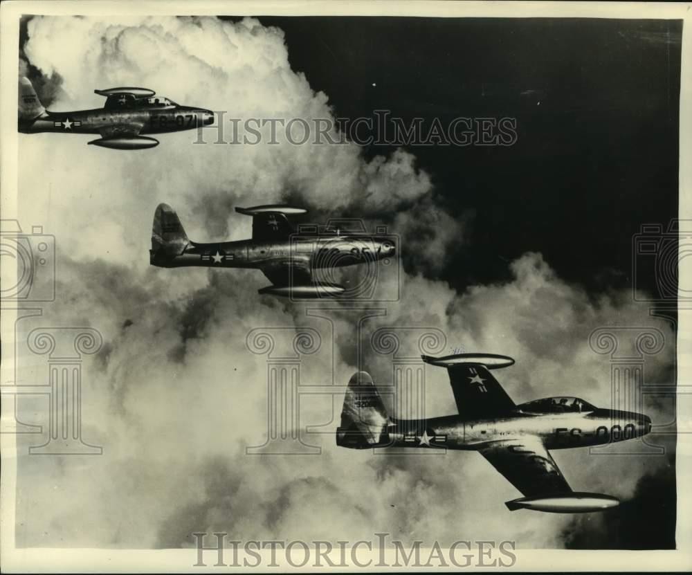 1958 Press Photo Republic F-840 Latest Model Thunderjet Operating in U.S.A.F. 1958 Press Photo Republic F-840 Latest Model Thunderjet Operating in U.S.A.F.