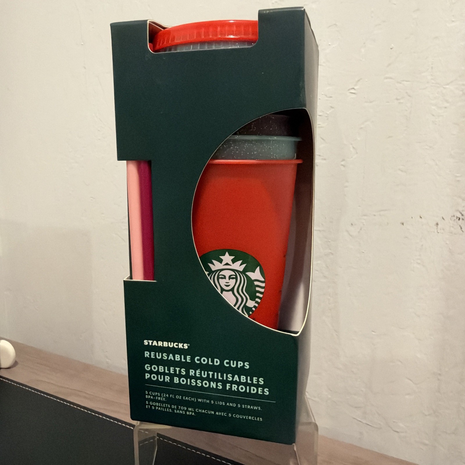 Starbucks Glitter Reusable Cold cups 2020 24oz Venti Cup set 5 pack Holiday New