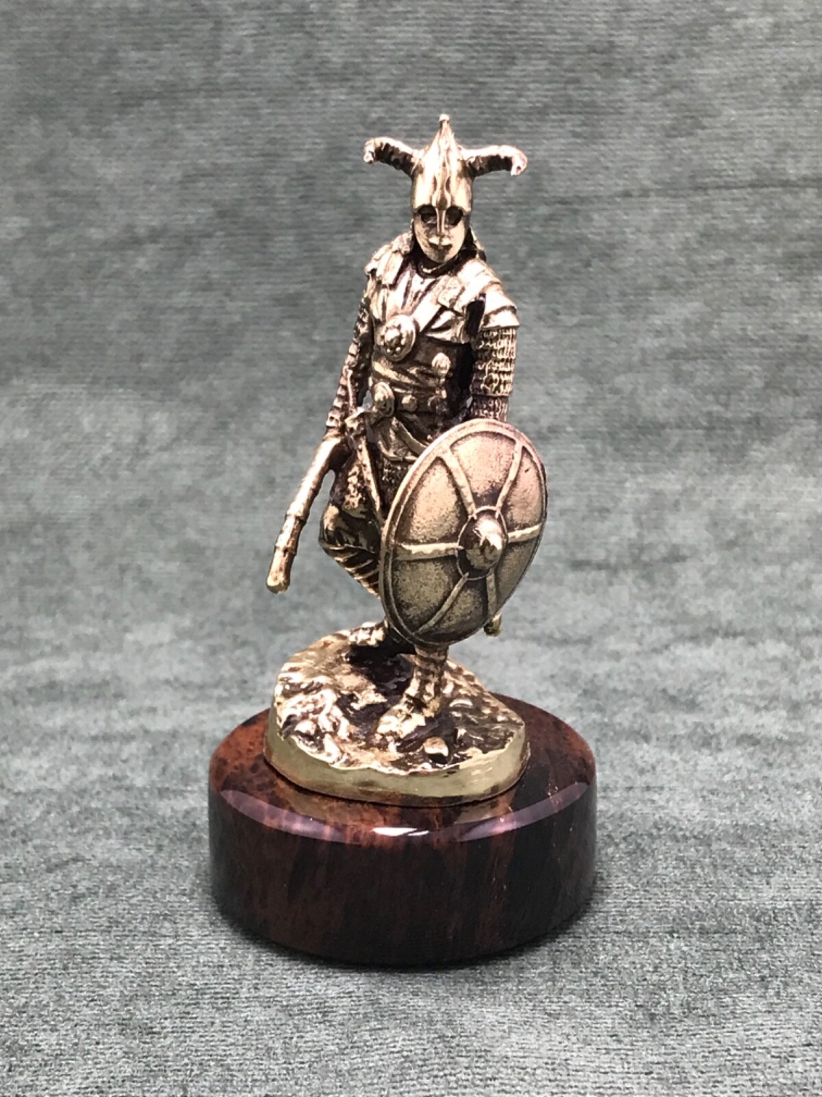 Viking Figurine Art Deco Sculpture Cast Bronze Statuette Pedestal Obsidian Stone