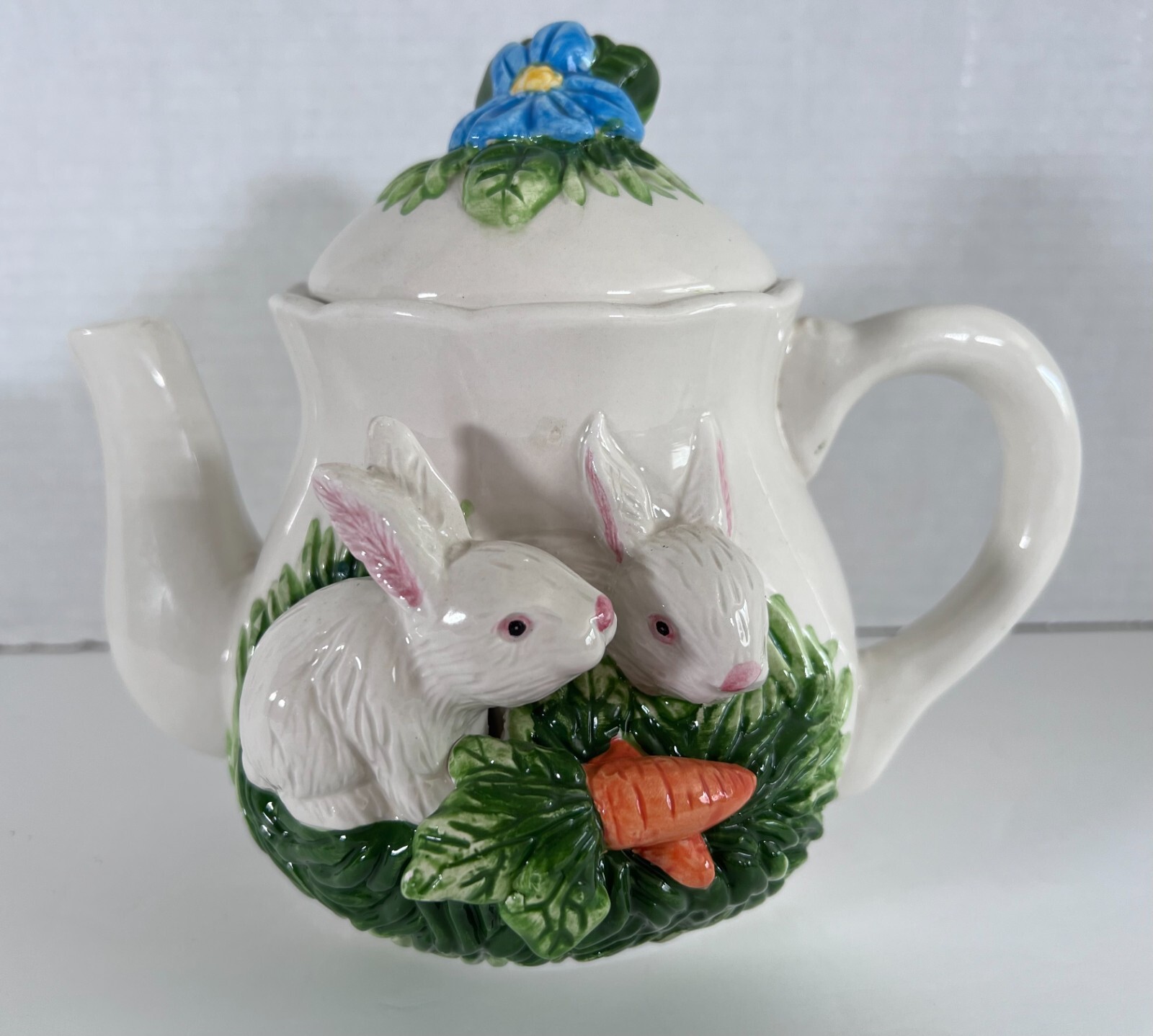 VINTAGE 1996 CBK LTD Teapot Rabbit Bunny Easter Spring Flowers  3D  Collectible