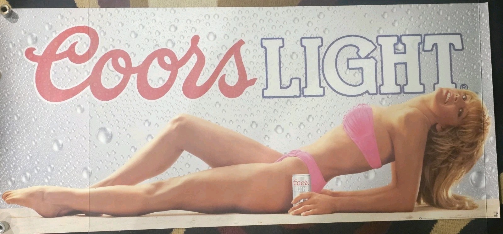 1991 Rare Coors Light Sexy Pink Bikini Beer Poster Vintage 44” X 20”