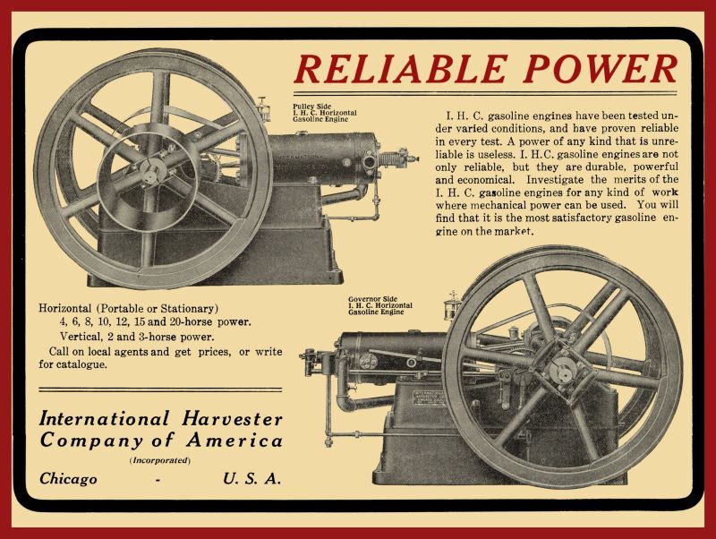1907 IHC International Harvester NEW Metal Sign: Horizontal Gasoline Engine