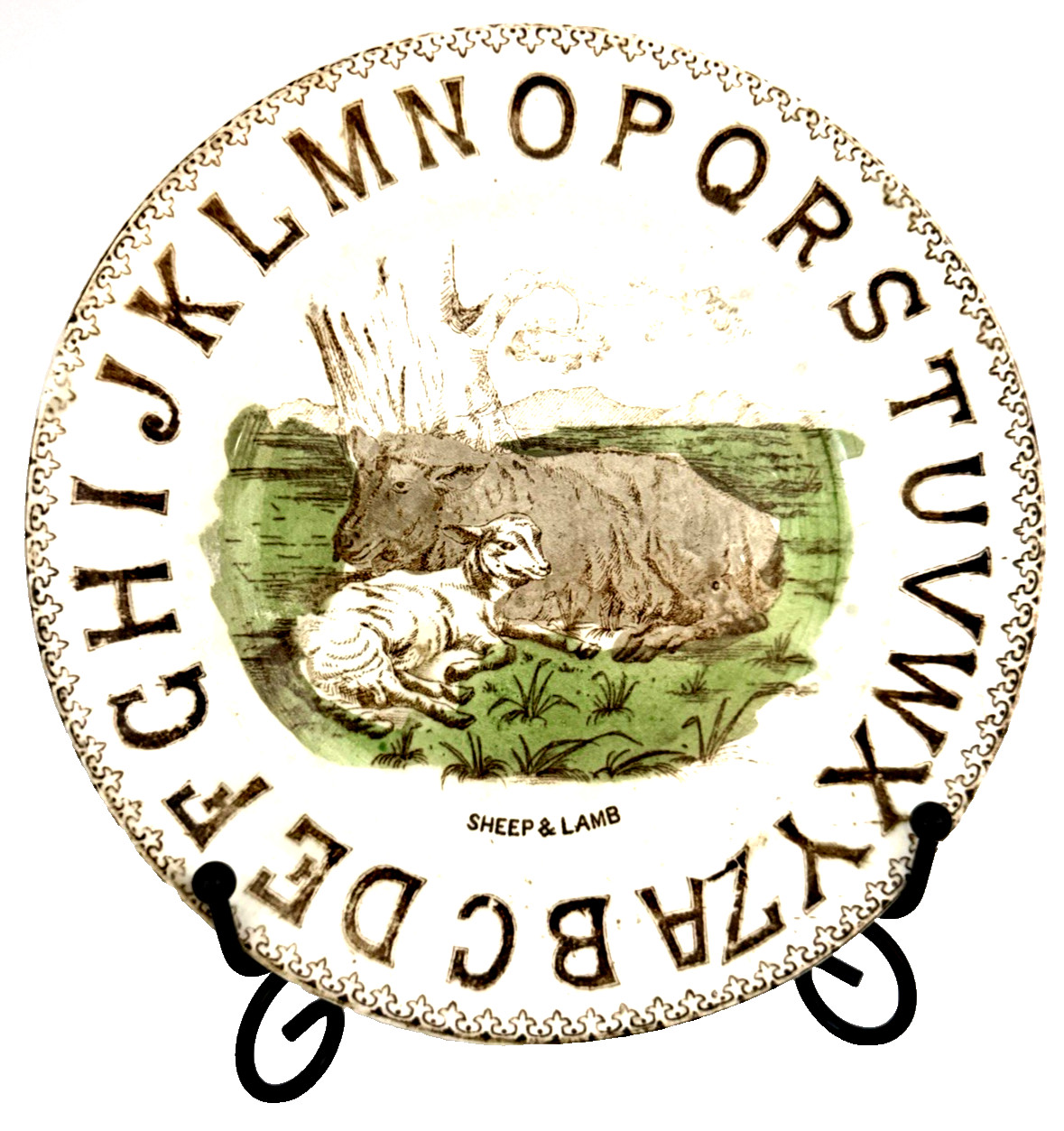Antique 1891 Brownhill\'s Child\'s Alphabet Plate Sheep and Lamb