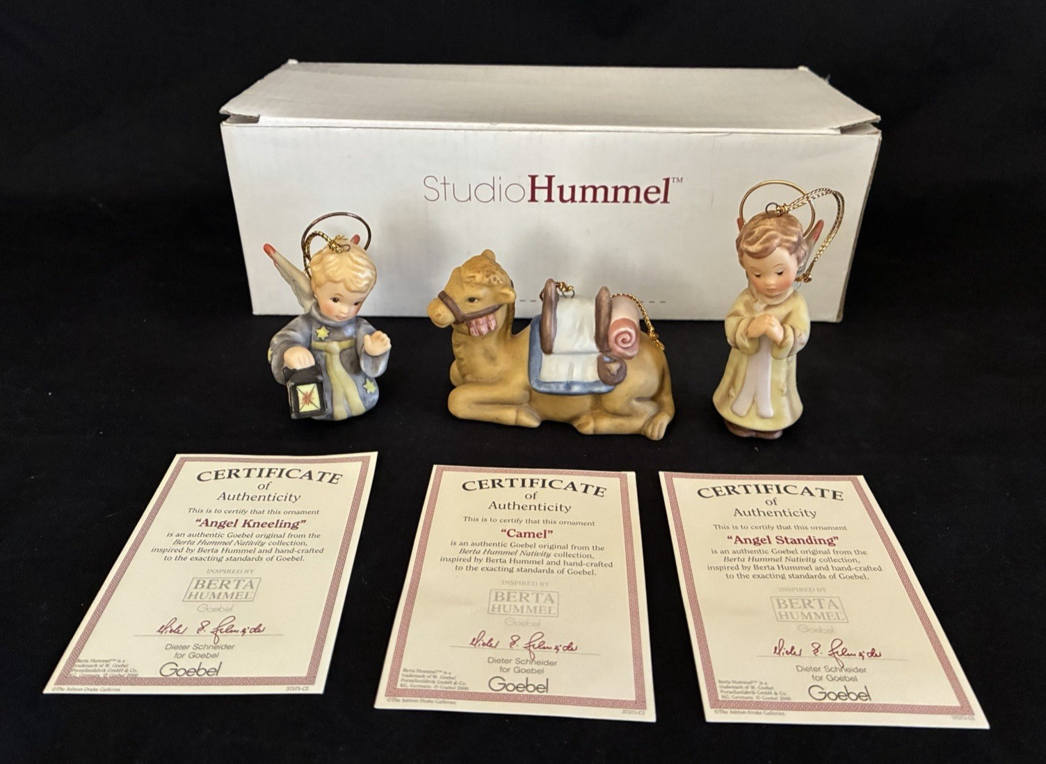 VTG Goebel Berta Hummel Nativity Set Lot 3-Pc 2 Angels & Camel Ornament COAs Box